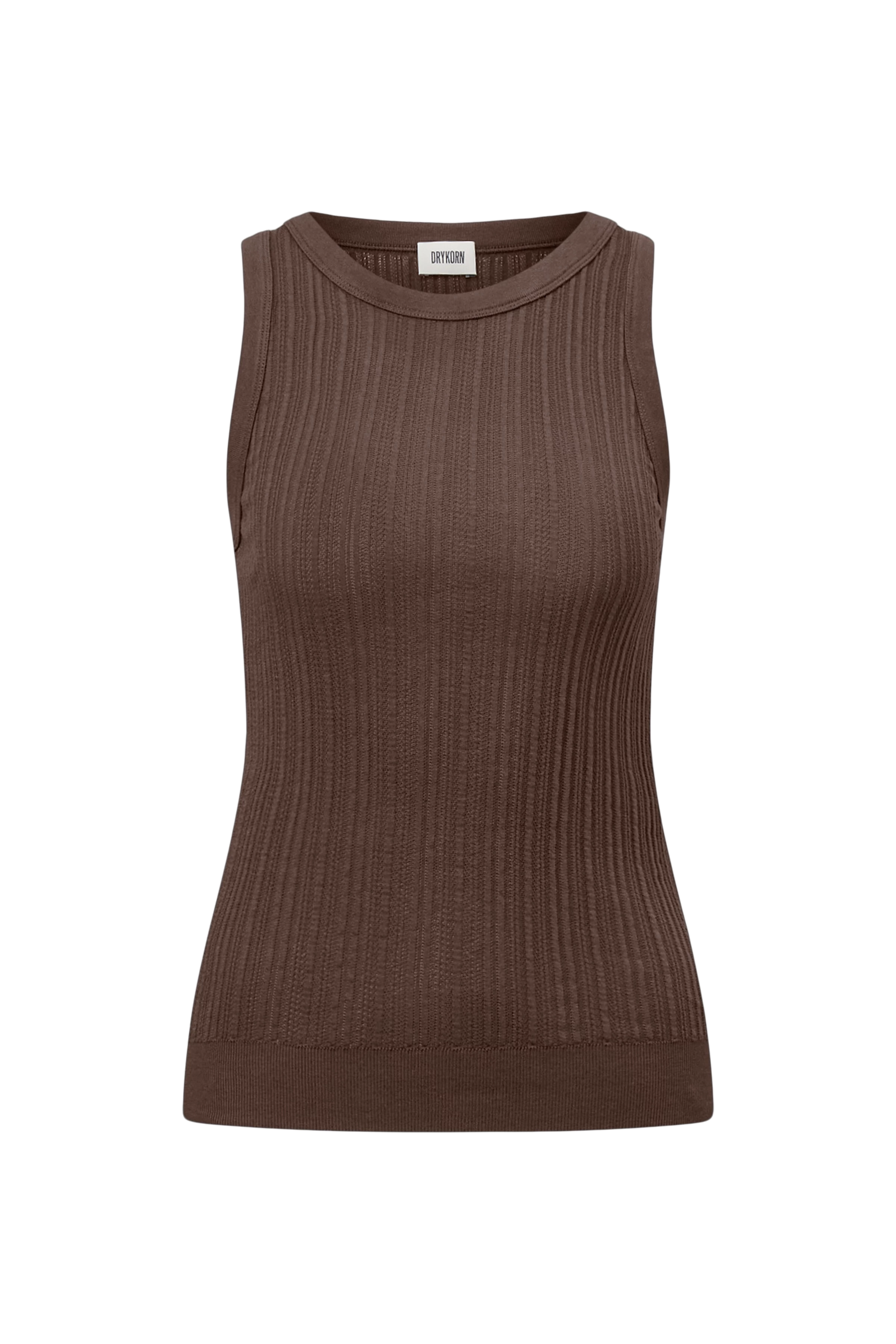 OLINA - Sleeveless top with round neck in ajour look - women - brown - Freisteller Frontansicht