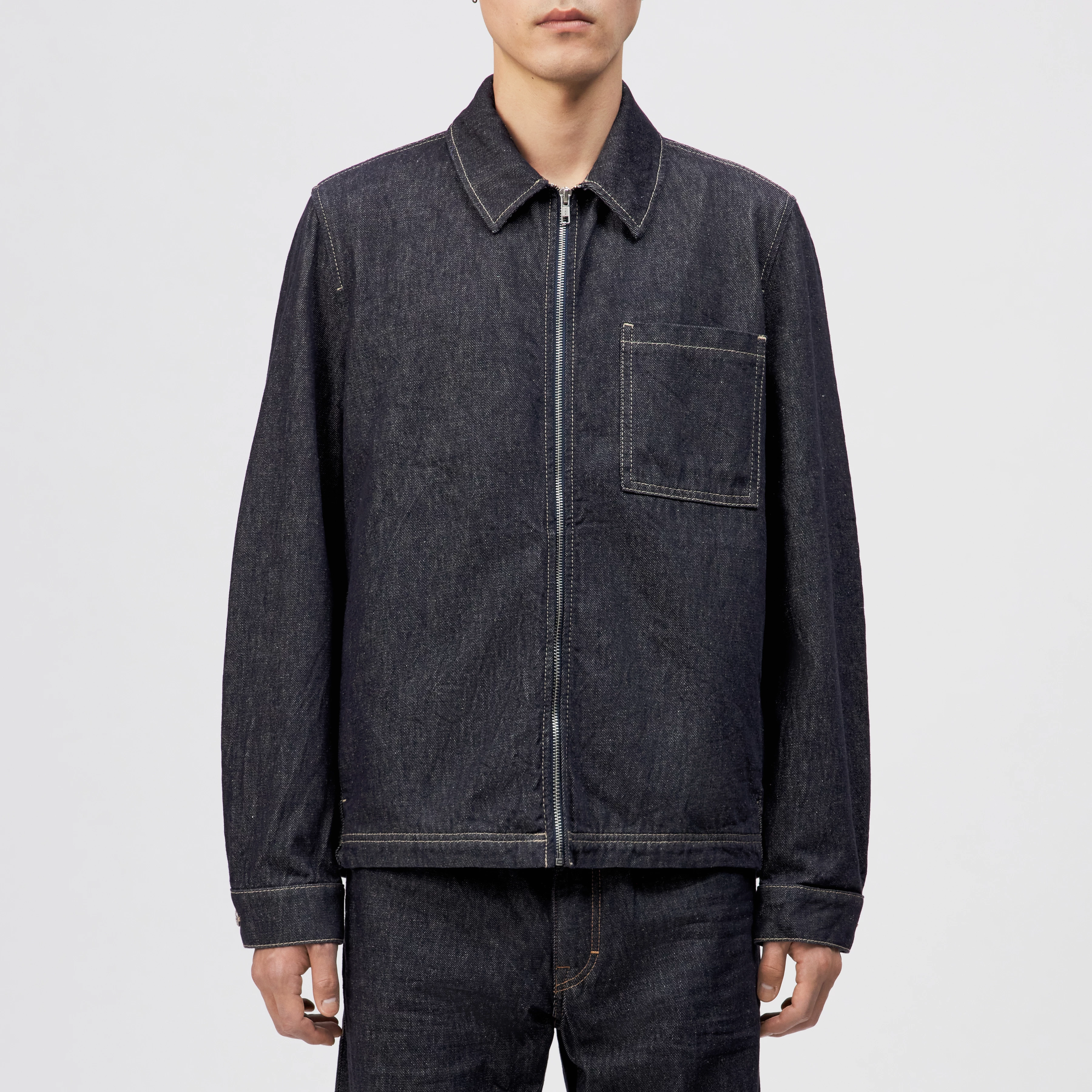 JERSON - Regular fit zip-jakke i gabardine - men - blå - Frontansicht