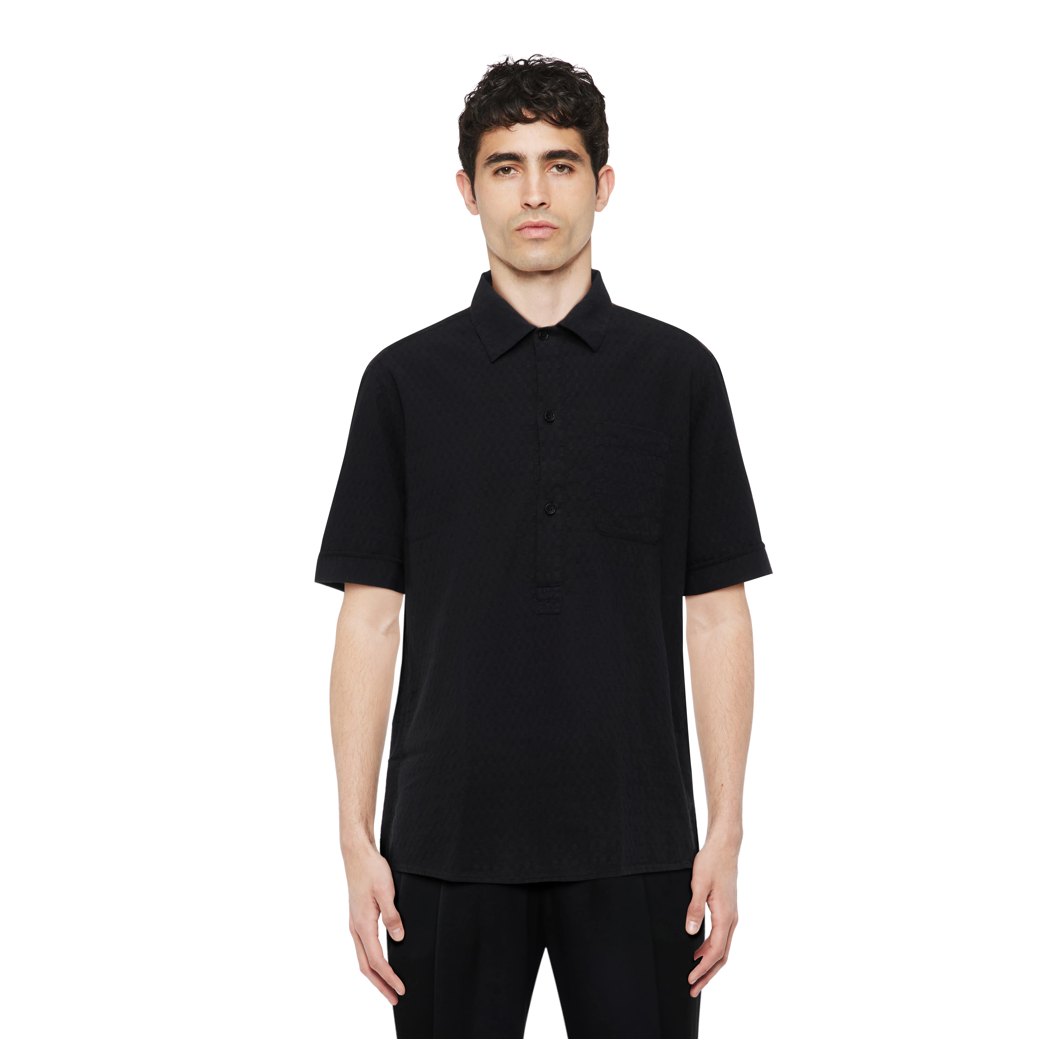 VIGOMO - Chemise avec poche de poitrine en seersucker - men - noir - Frontansicht