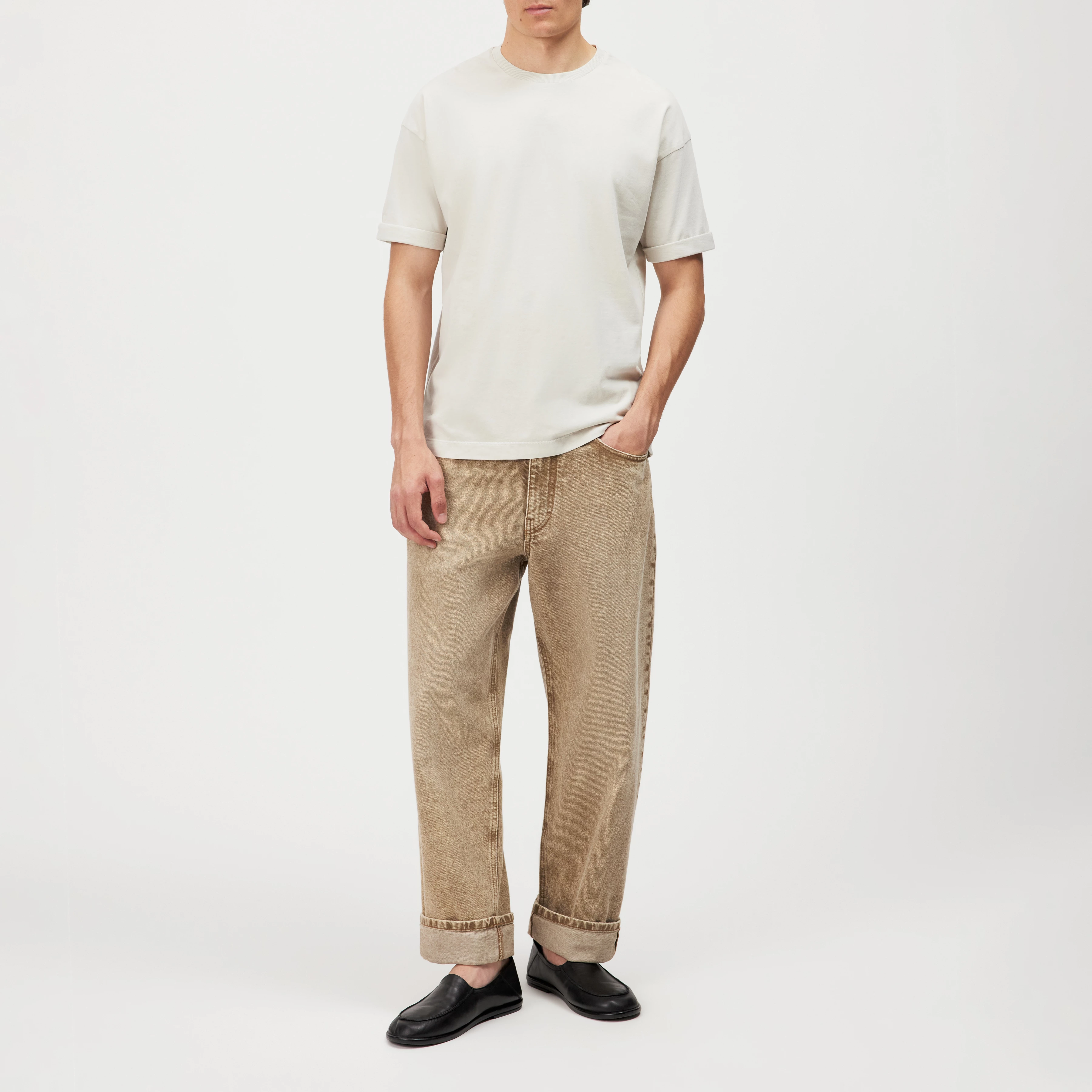 THILO - Relaxed fit T-shirt in soft cotton with washed look - men - off white - Ganzkörper-Frontansicht