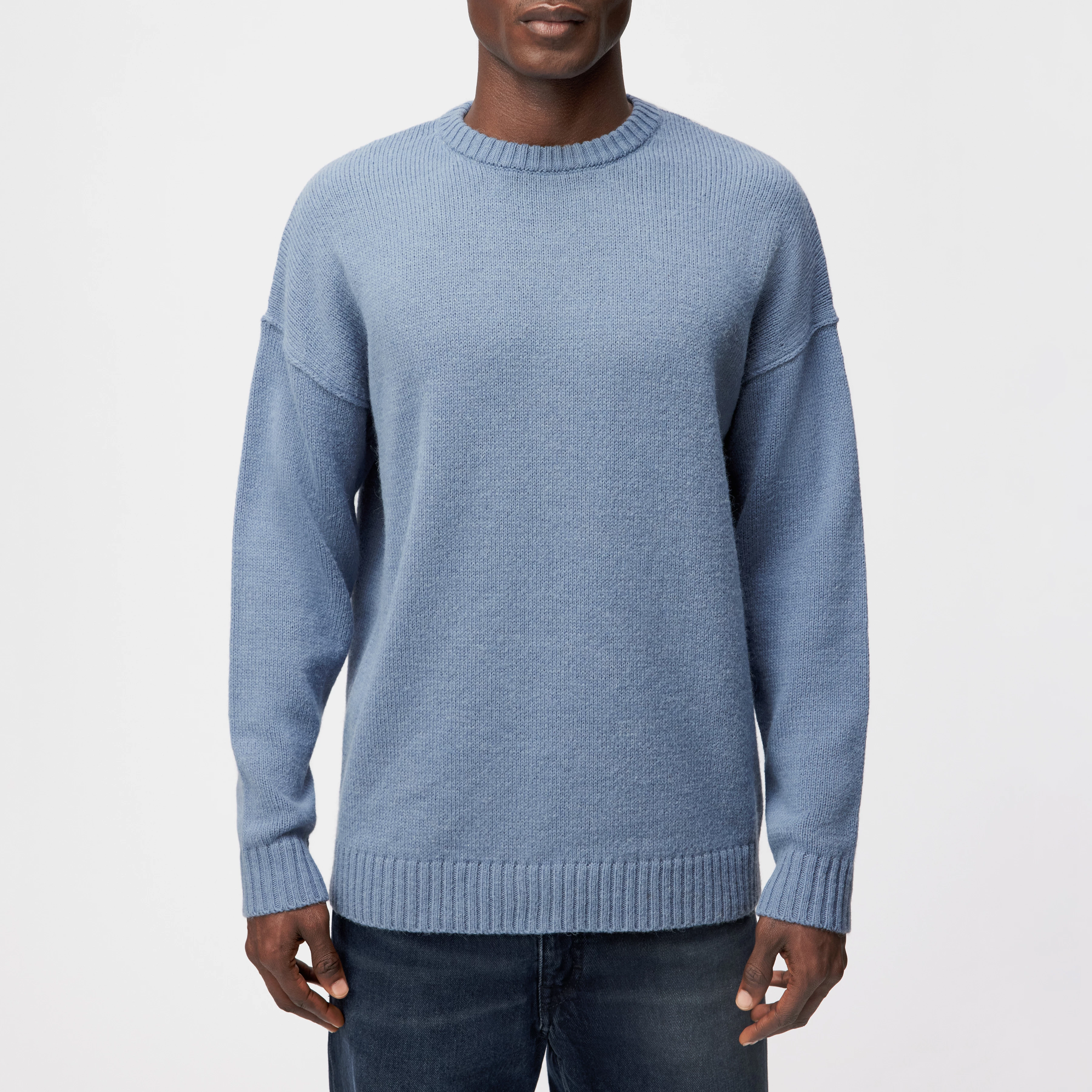 MALIO - Round neck jumper in wool and alpaca blend - men - blue - Frontansicht