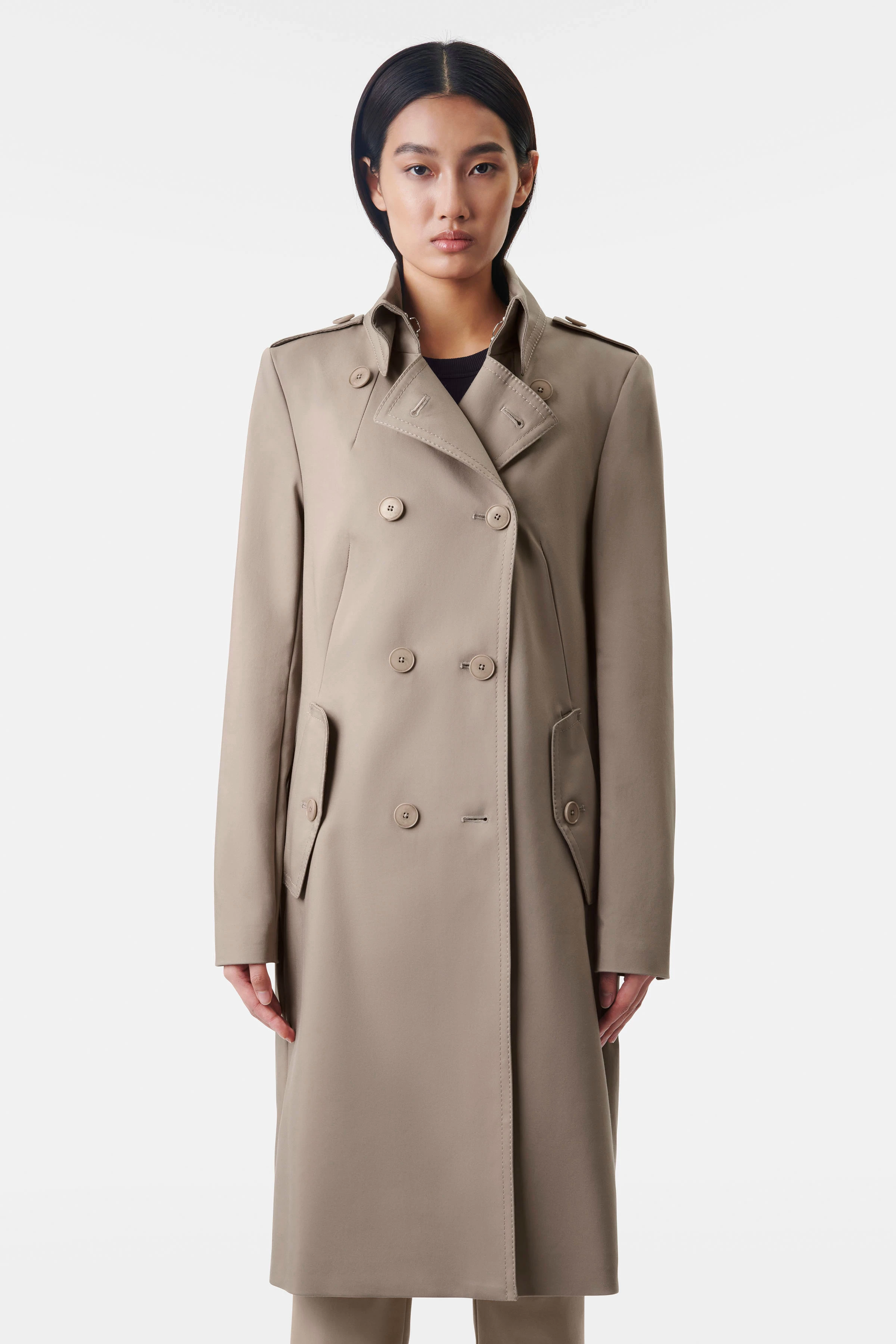 HARLESTON - Uniformmantel in Technostretch-Satin - Damen - beige - Frontansicht