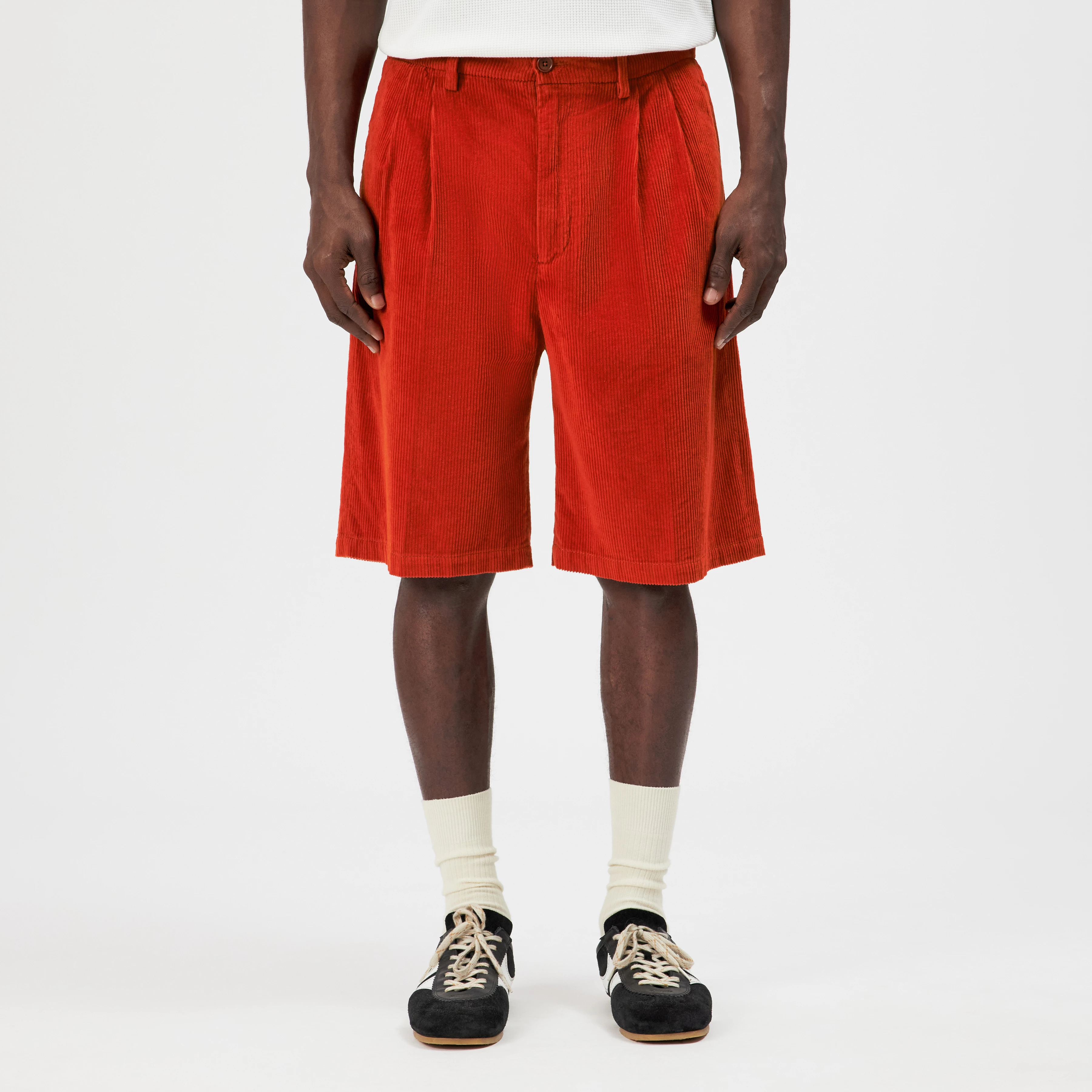 ROCABO - Bundfalten Short in Baumwoll-Cord - Herren - orange - Frontansicht