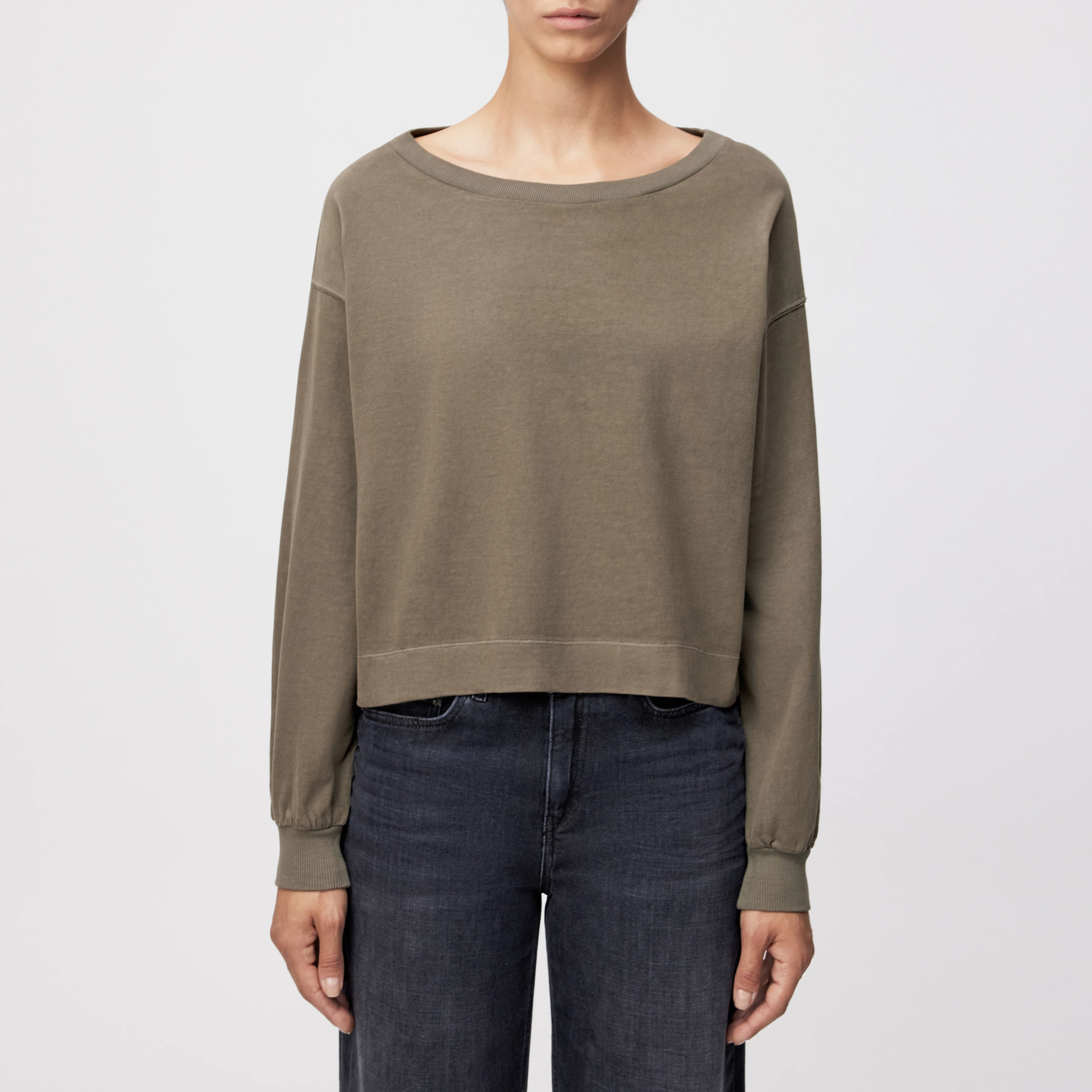 KELANE - Losse longsleeve in gewassen look - dames - groen - Frontansicht