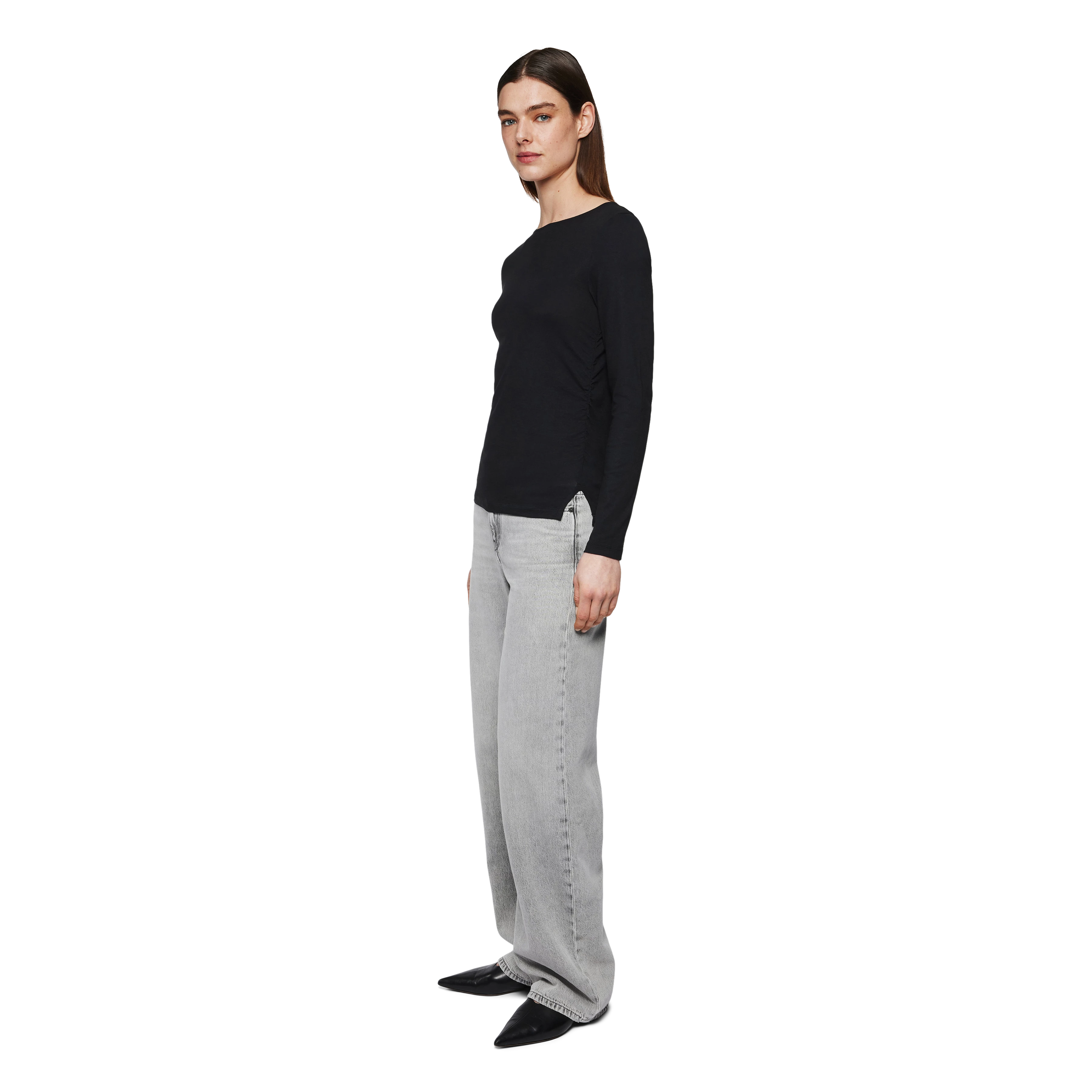 RENBIE - Longsleeve mit Raffung in Baumwoll-Mix - Damen - schwarz - Seitenansicht