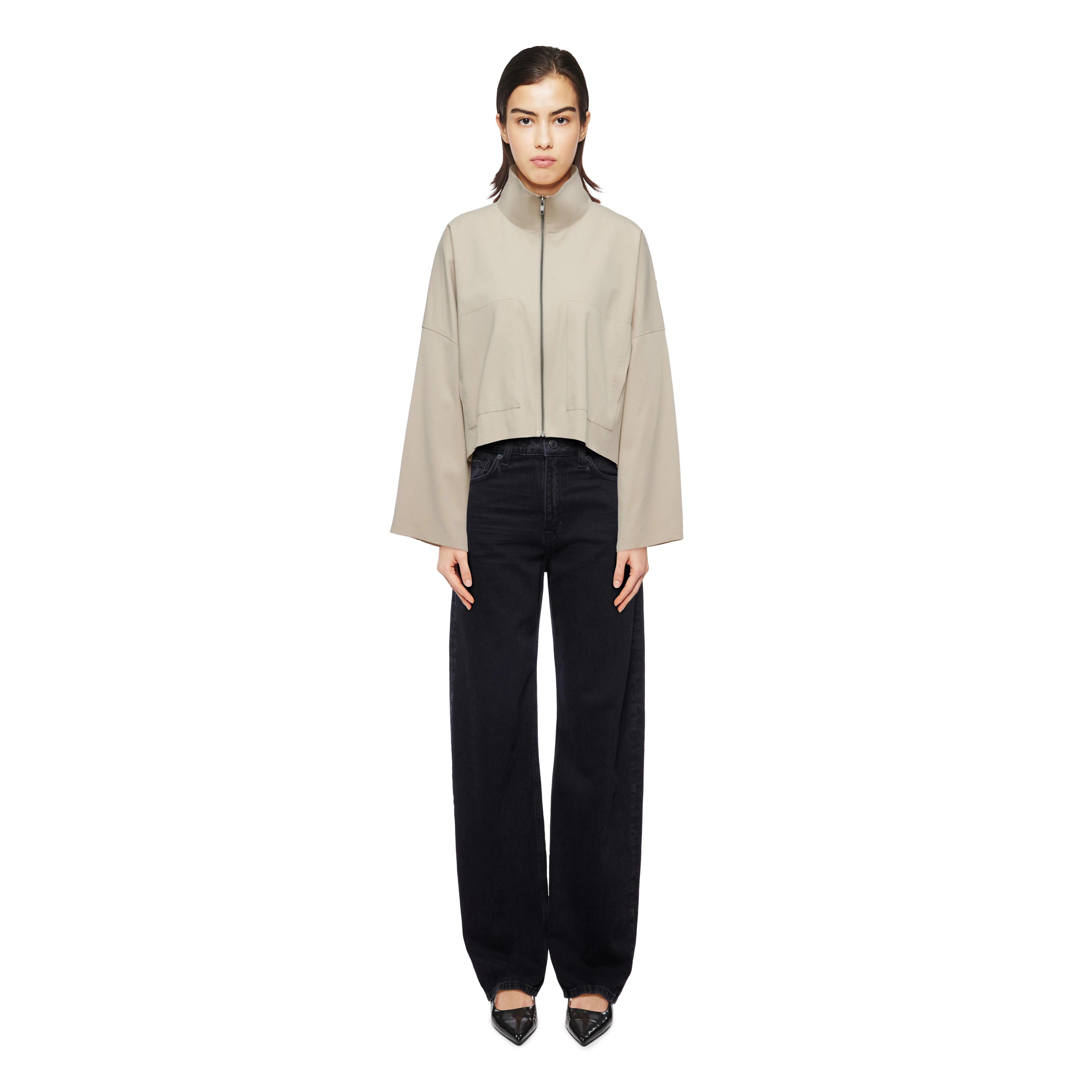 ELSTOW - Oversized jacket in Punto Milano jersey - women - beige - Ganzkörper-Frontansicht