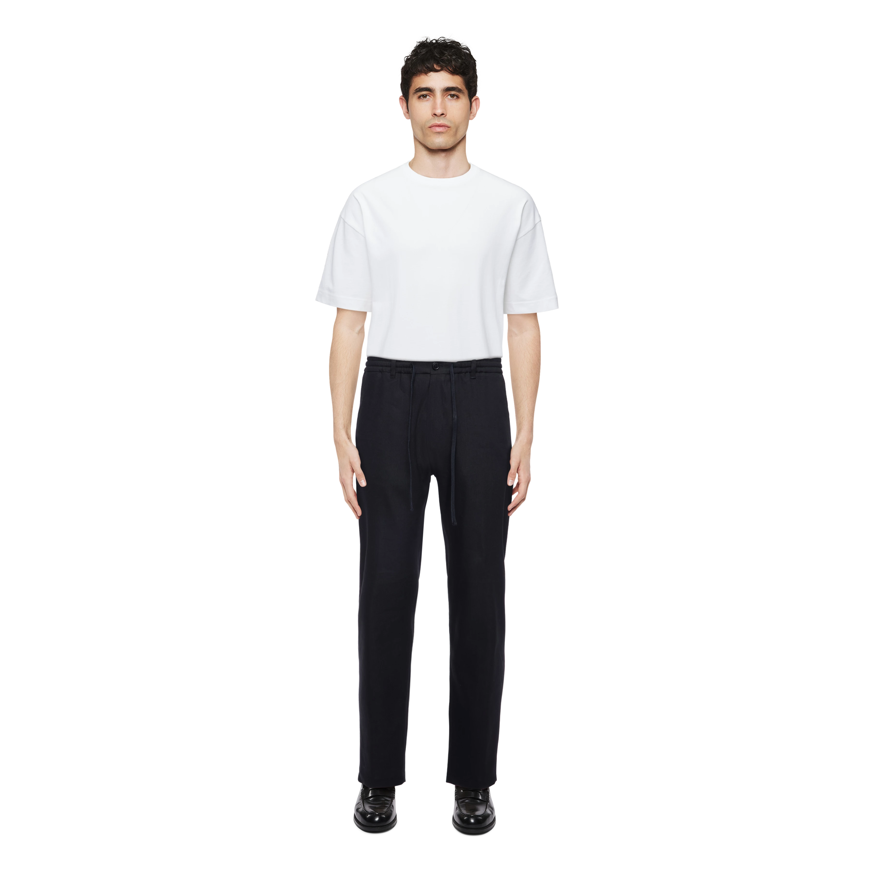 DEGER - Sweatpants with drawstring waist in blended linen - men - Natural Aluminium - Ganzkörper-Frontansicht