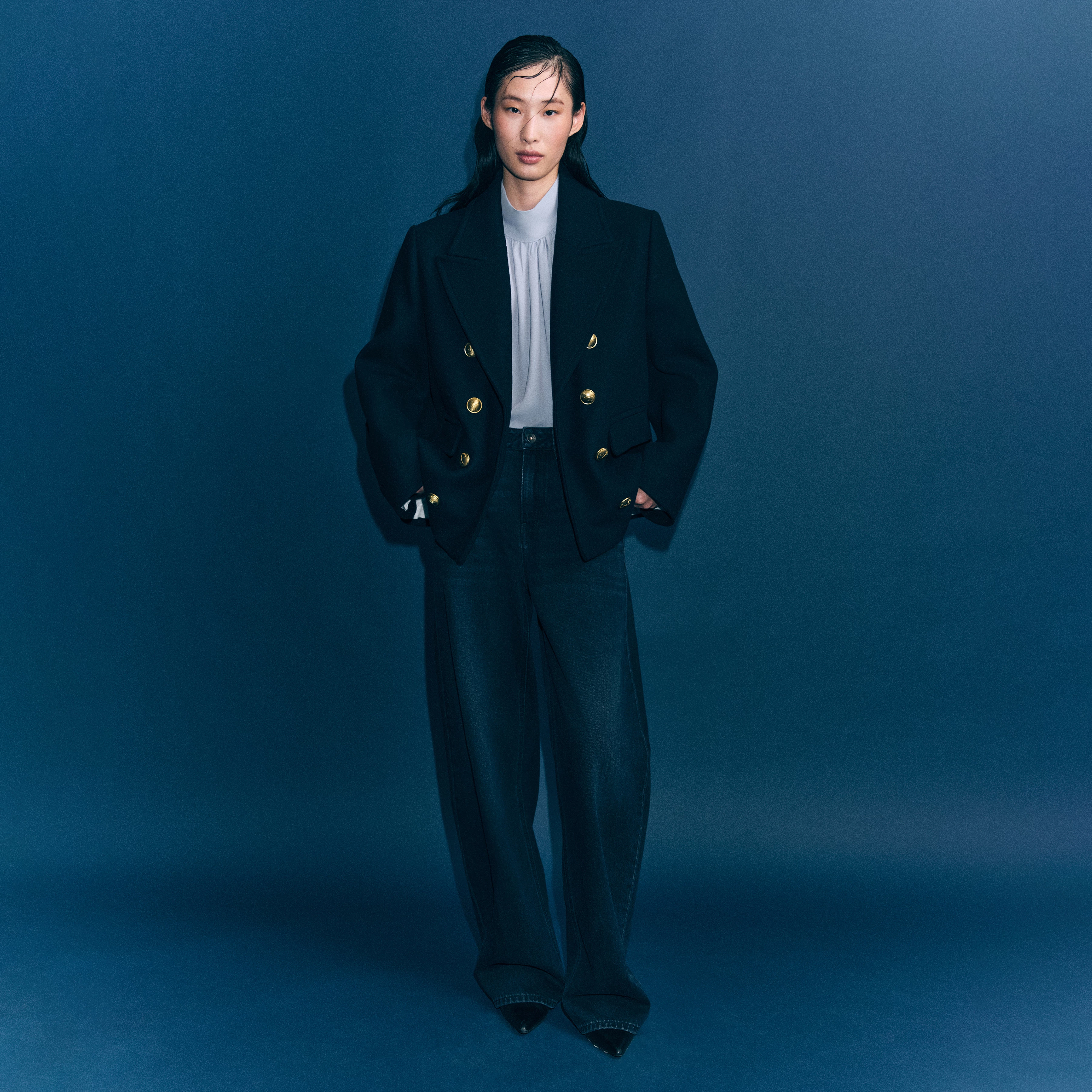 ORDBURGH_2 - Lässige Cabanjacke in winterlichem Woll-Mix - Damen - blau