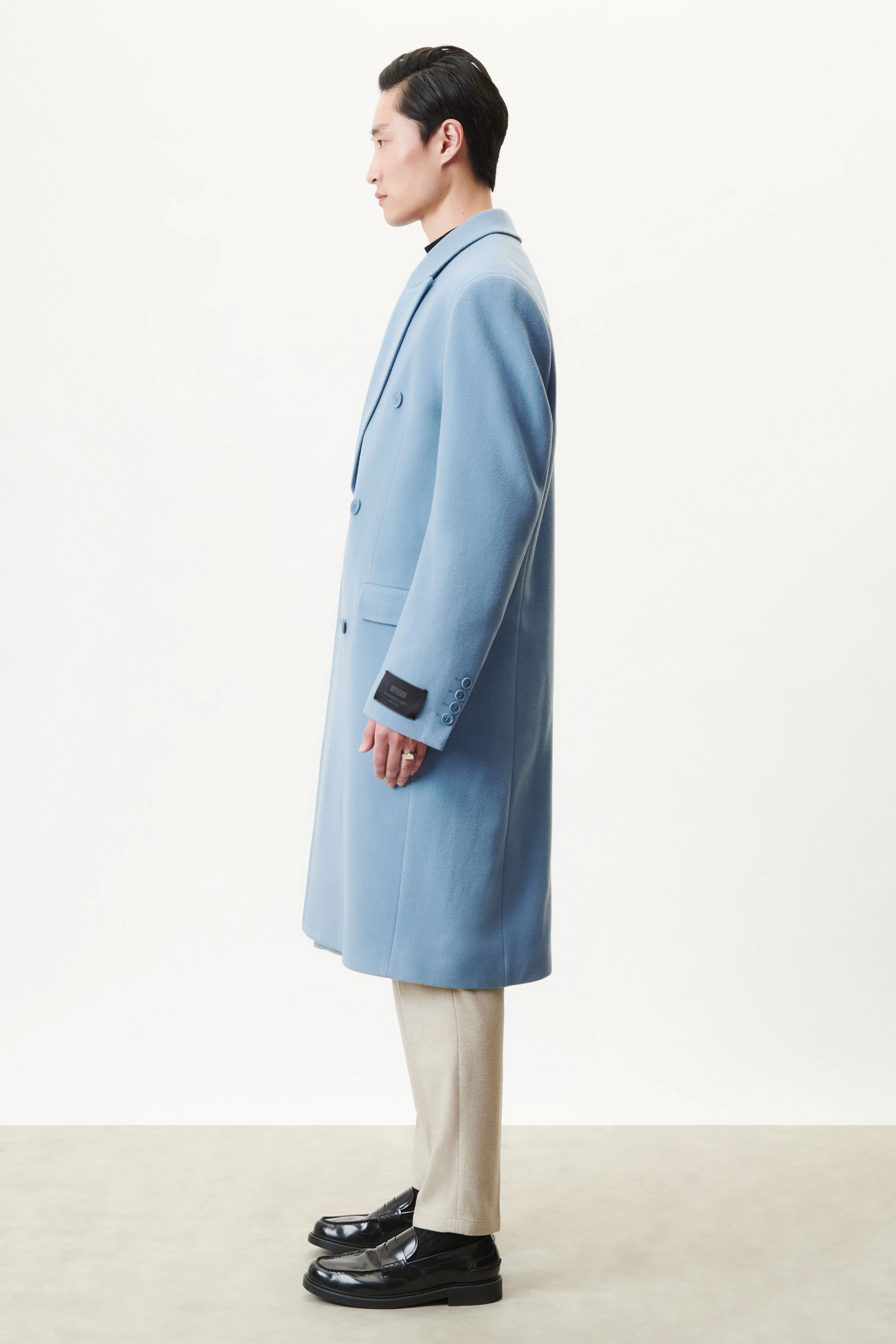 SKYE - double-breasted lapel coat in wool fleece - men - blue - Seitenansicht