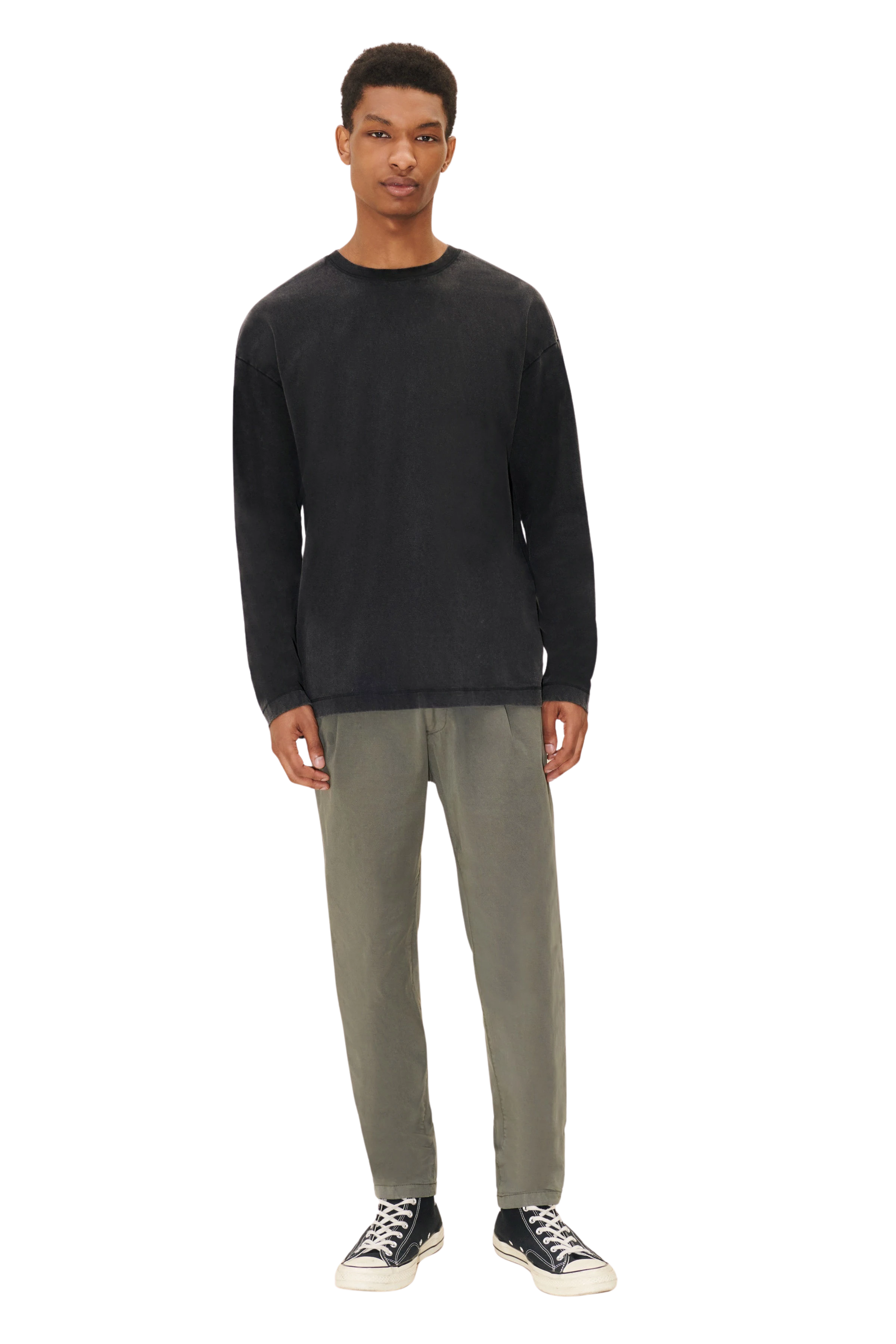 NOVAK - Washed-look longsleeve - men - grey - Ganzkörper-Frontansicht