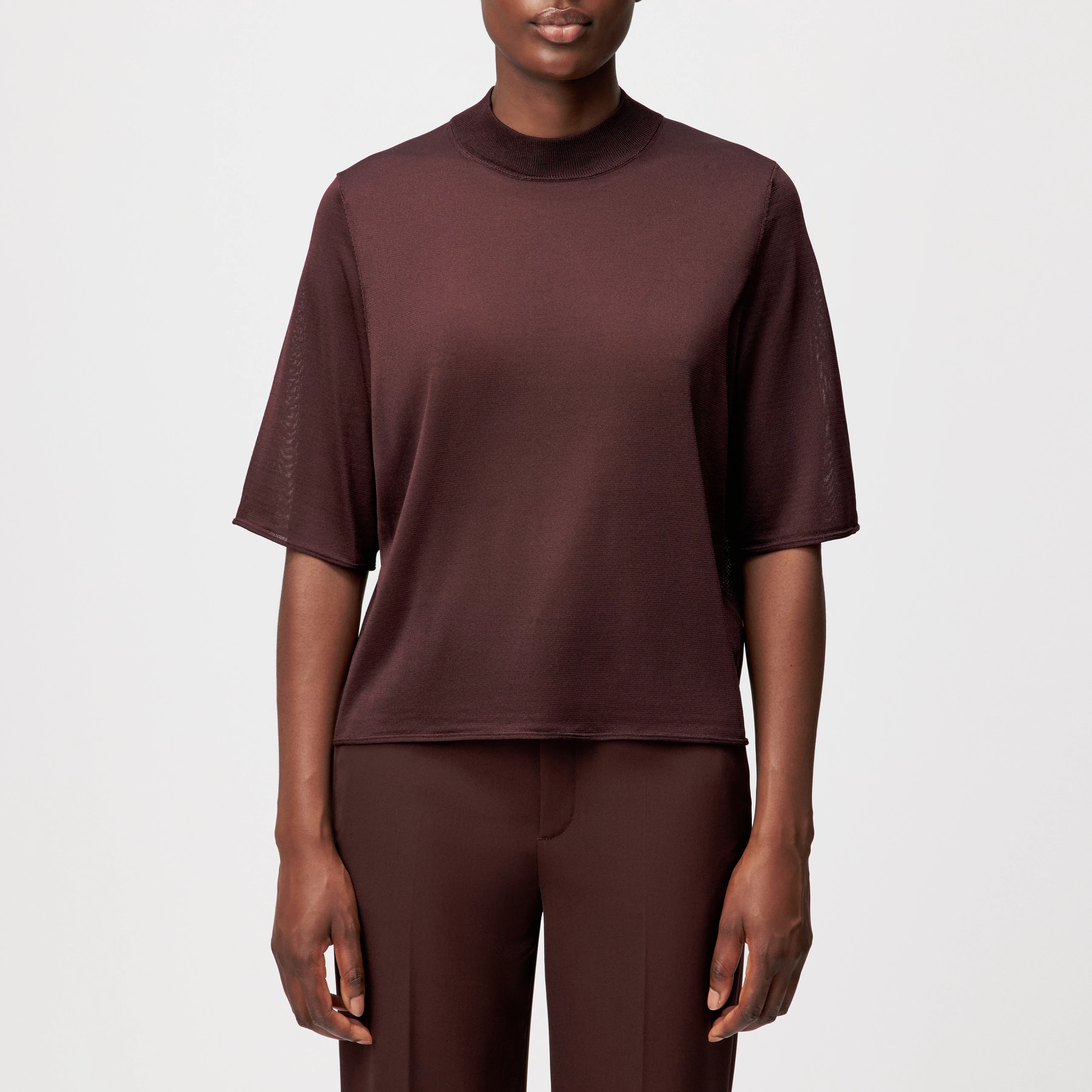 NISLE_2 - Strick-T-Shirt in Luxus-Textur - Damen - rot - Frontansicht