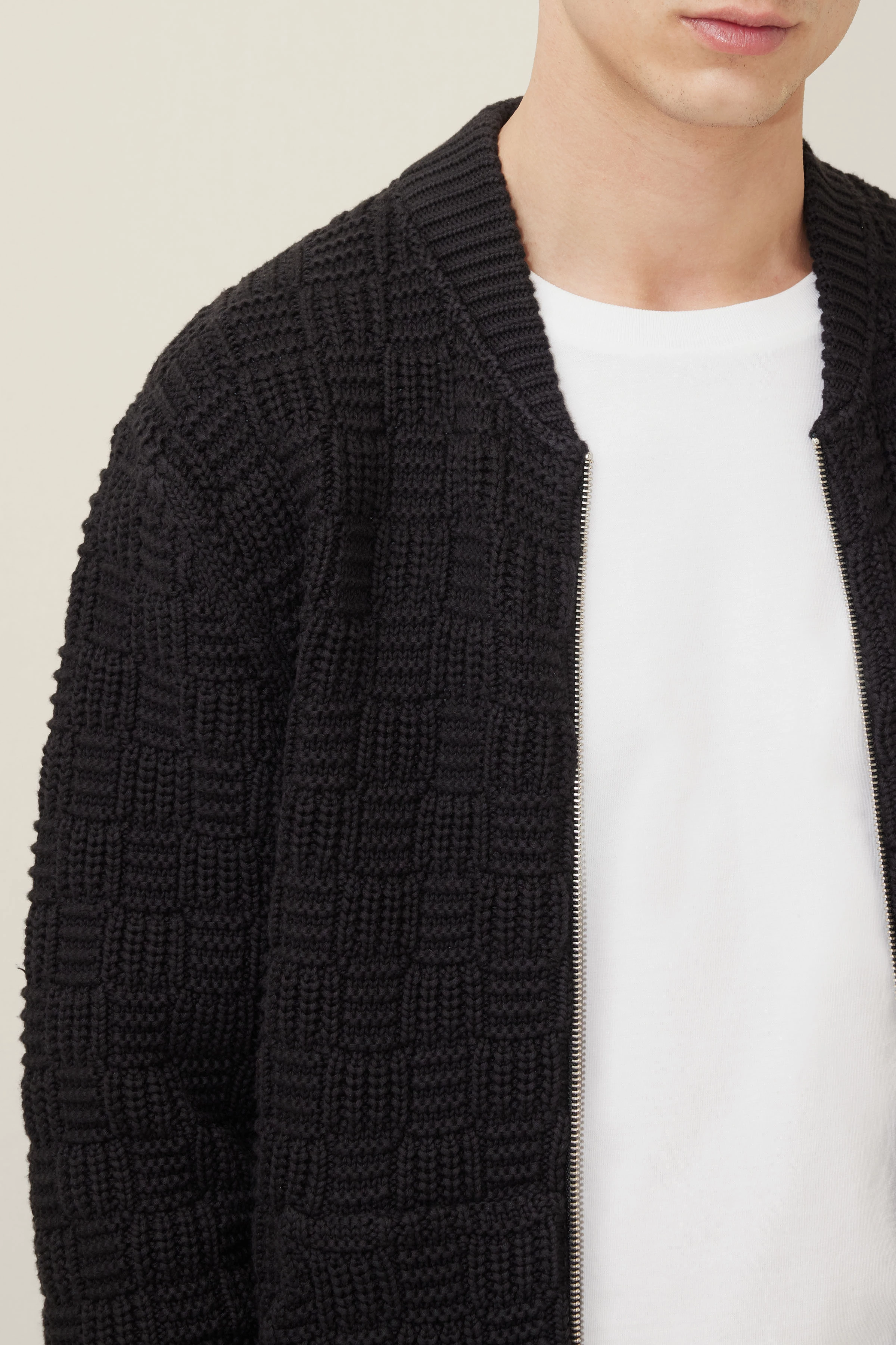 MAX - Strick Bomberjacke mit Struktur - Herren - schwarz - Seitenansicht