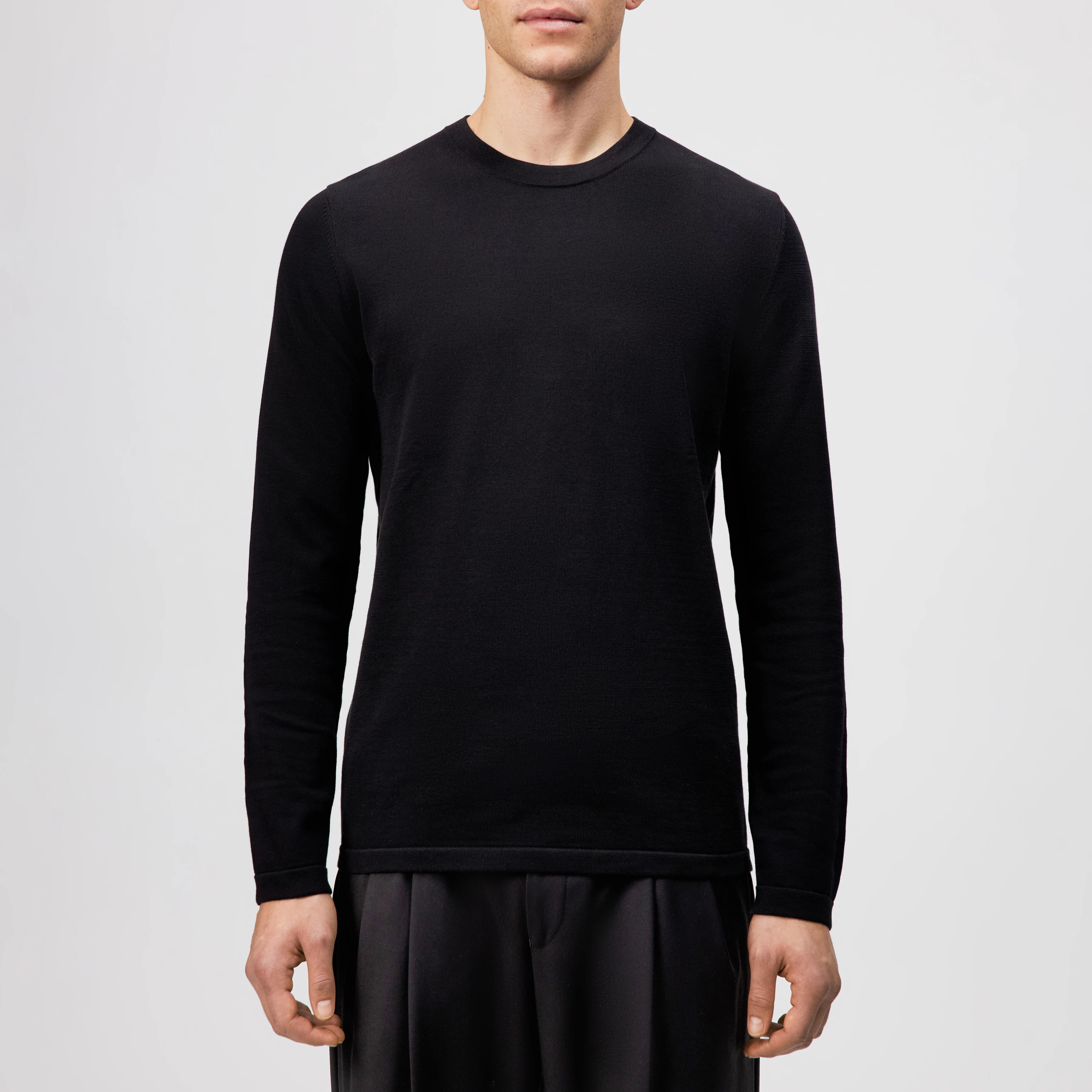 IRMINO - Long sleeve in pure cotton - men - black - Frontansicht