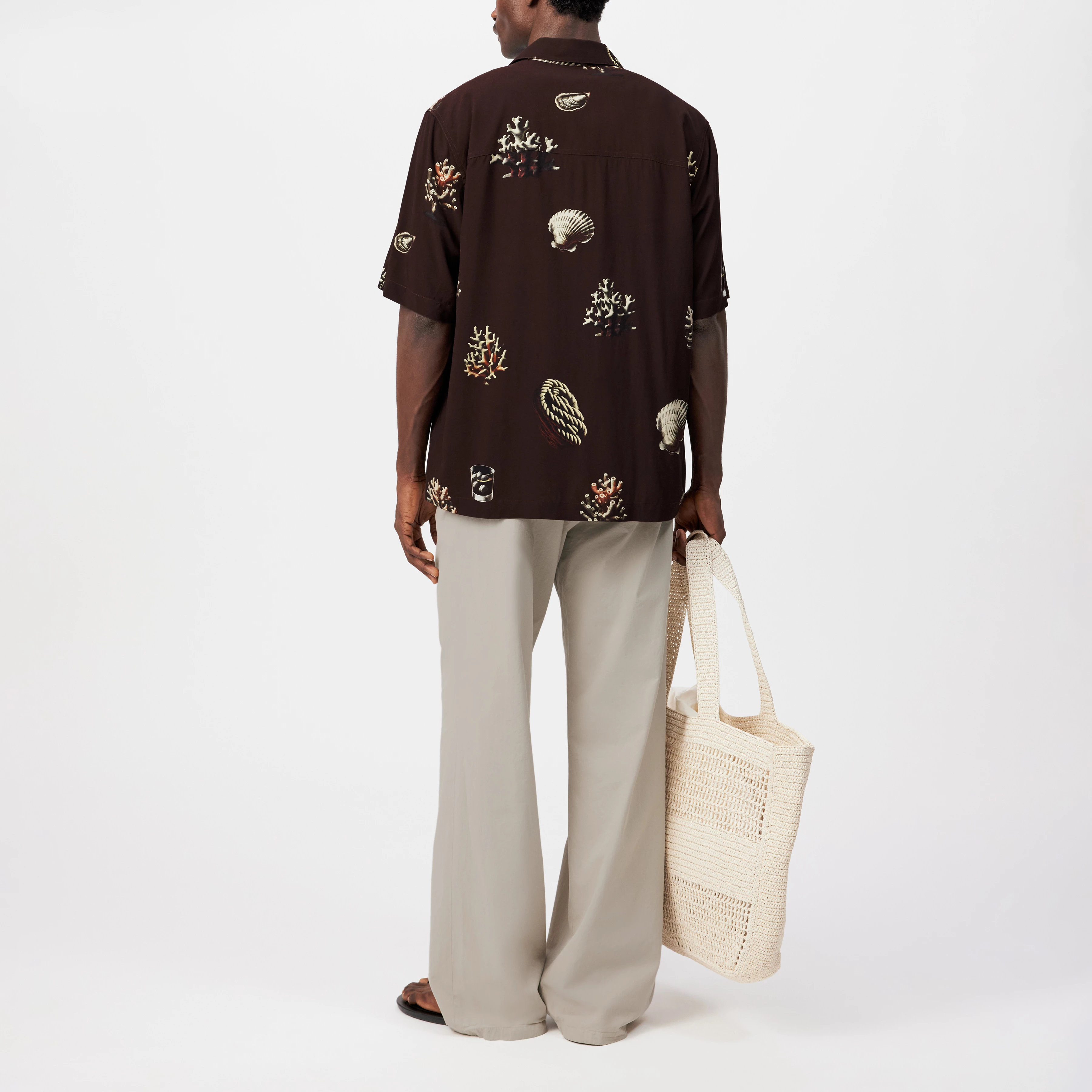 MERYN - Short-sleeve shirt with nautical print in viscose - men - brown - Rückansicht