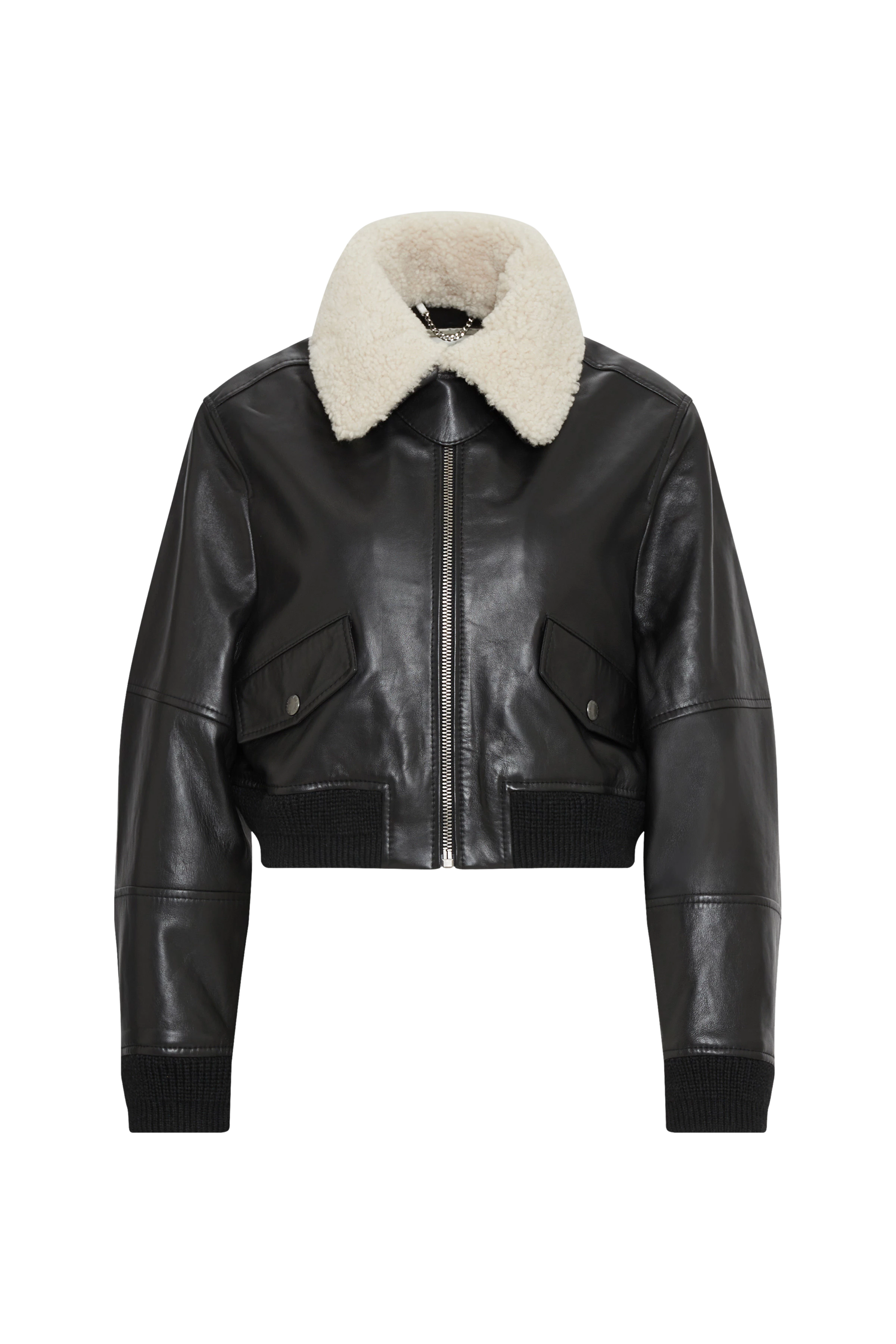 FOXLEY - Kurze Pilotenjacke in Nappaleder mit glänzender Oberfläche - Damen - schwarz - Freisteller Frontansicht