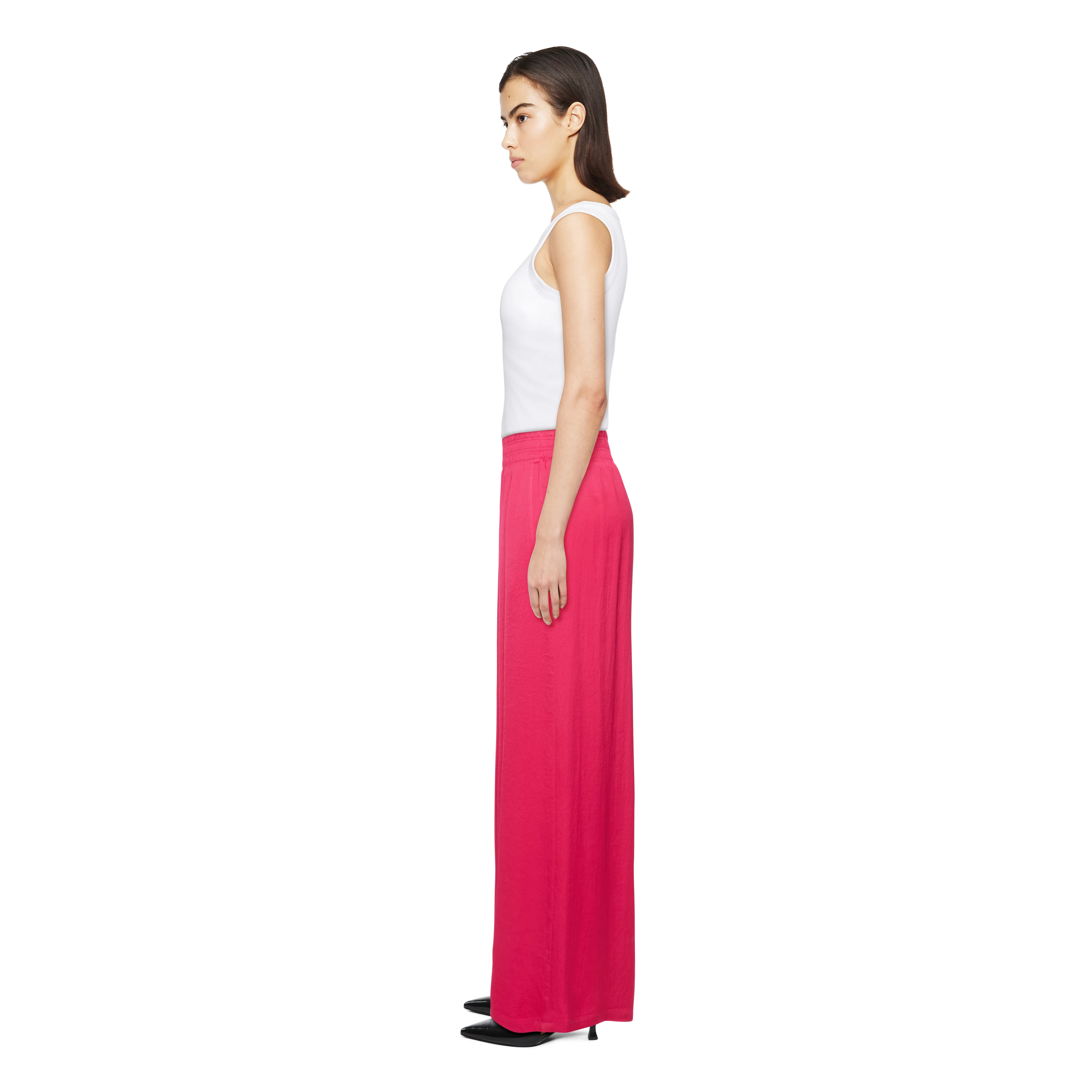 CEILING - Pantalon large en satin - women - rouge - Seitenansicht