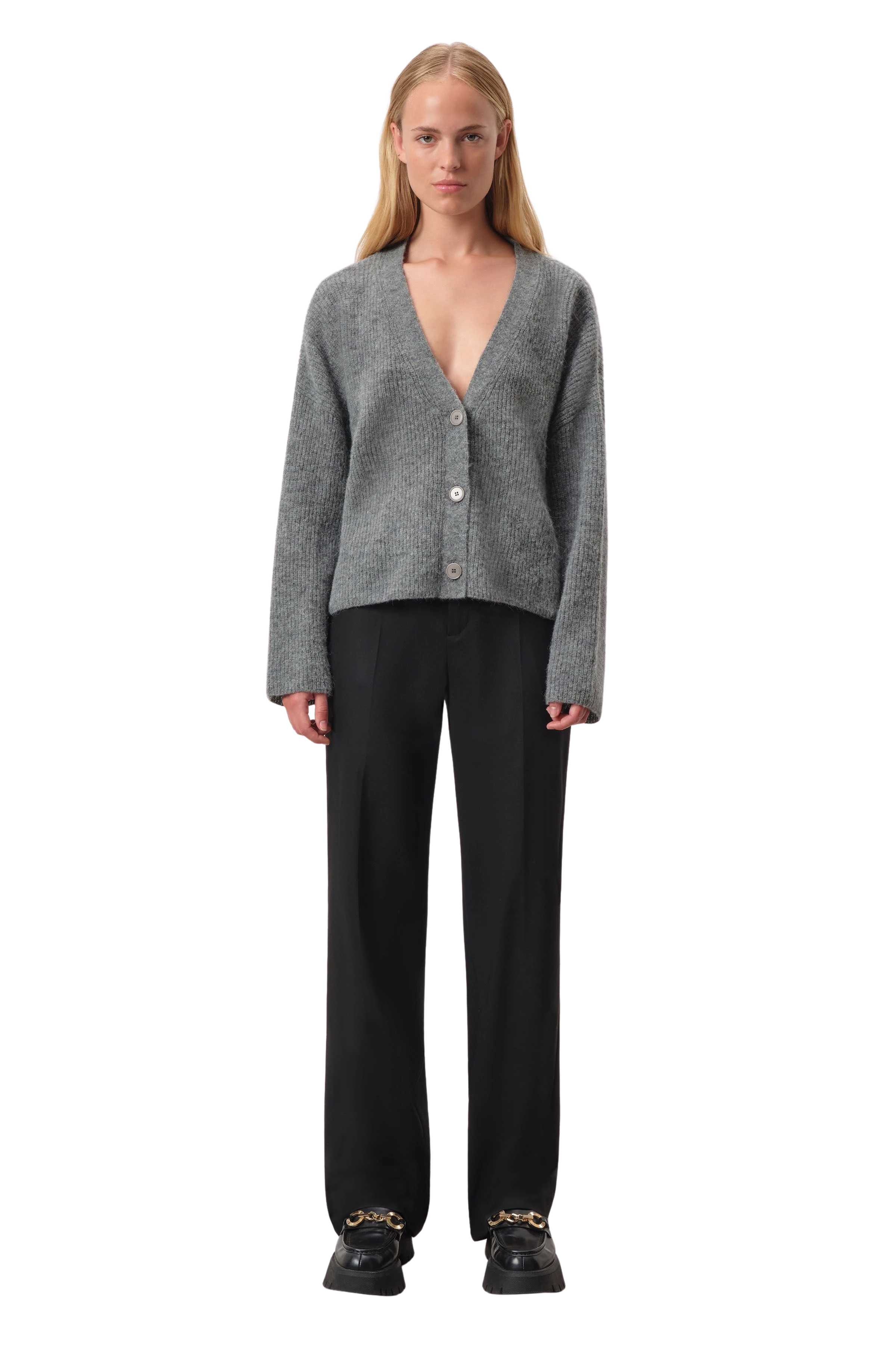 SAVIN - Cropped cardigan in alpaca wool mix - women - grey - Ganzkörper-Frontansicht