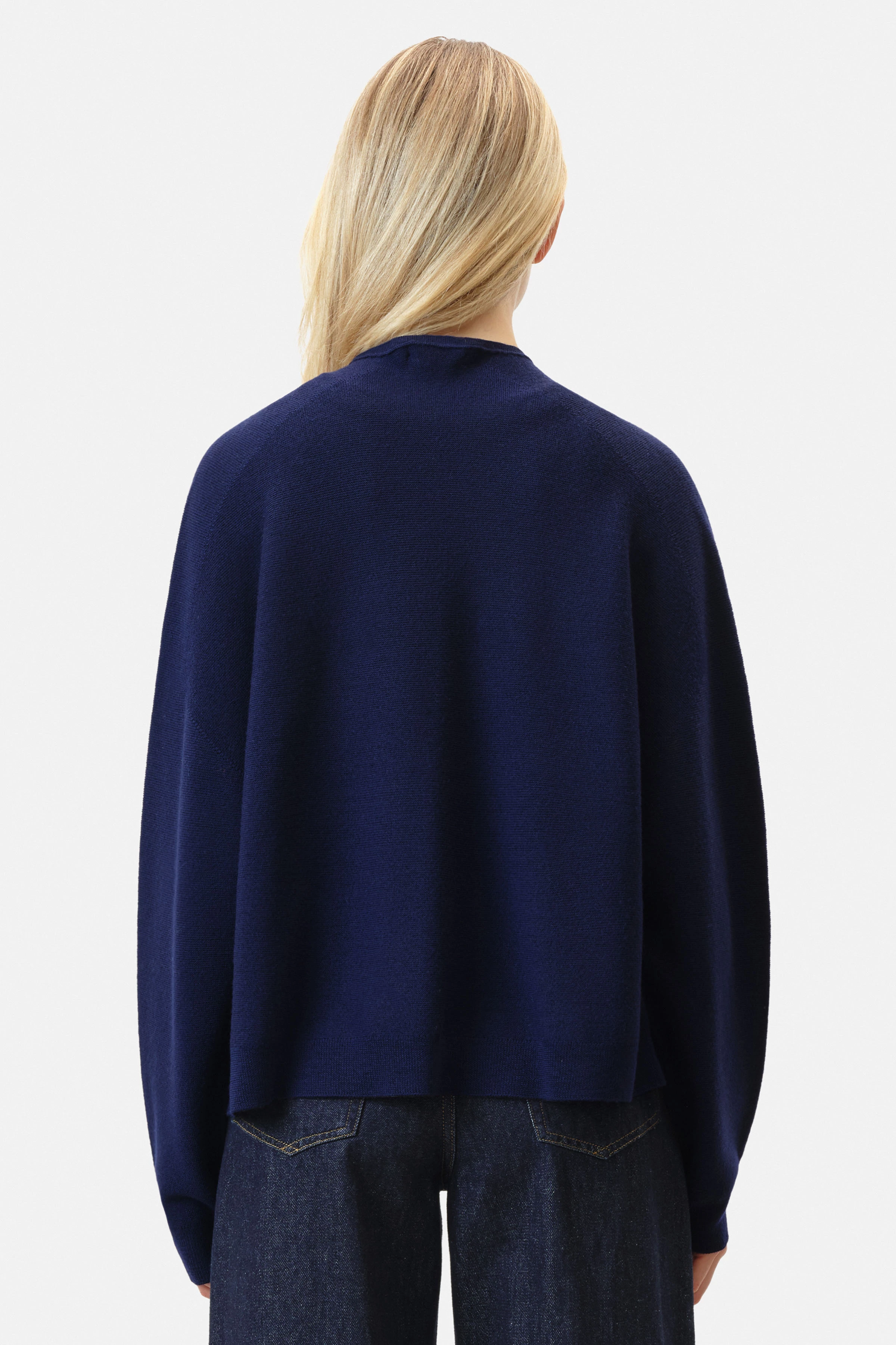 MIRALA - Strickjacke in Merinowolle - Damen - blau - Rückansicht