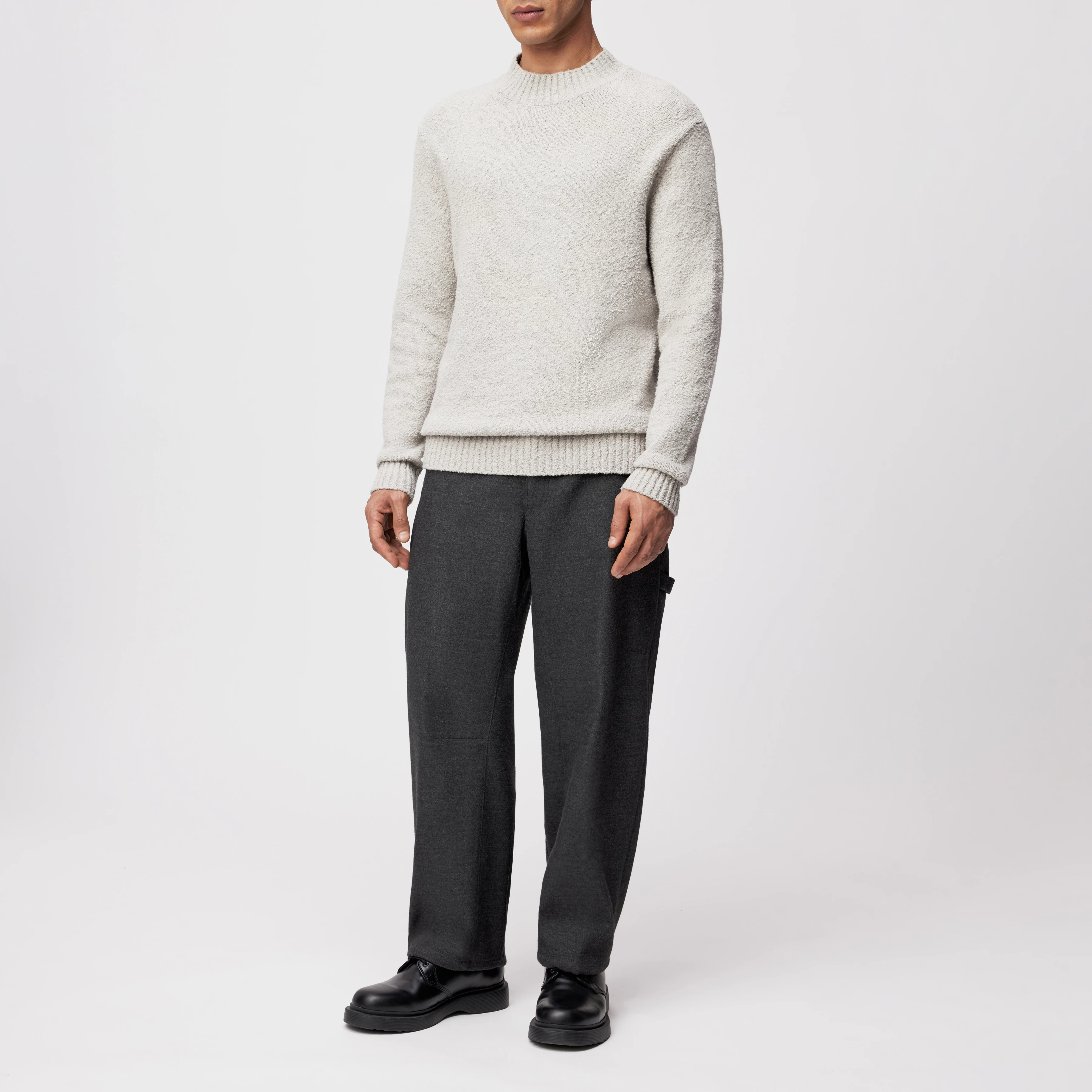 ZAYN - Stand-up collar jumper in bouclé cotton blend - men - grey - Ganzkörper-Frontansicht