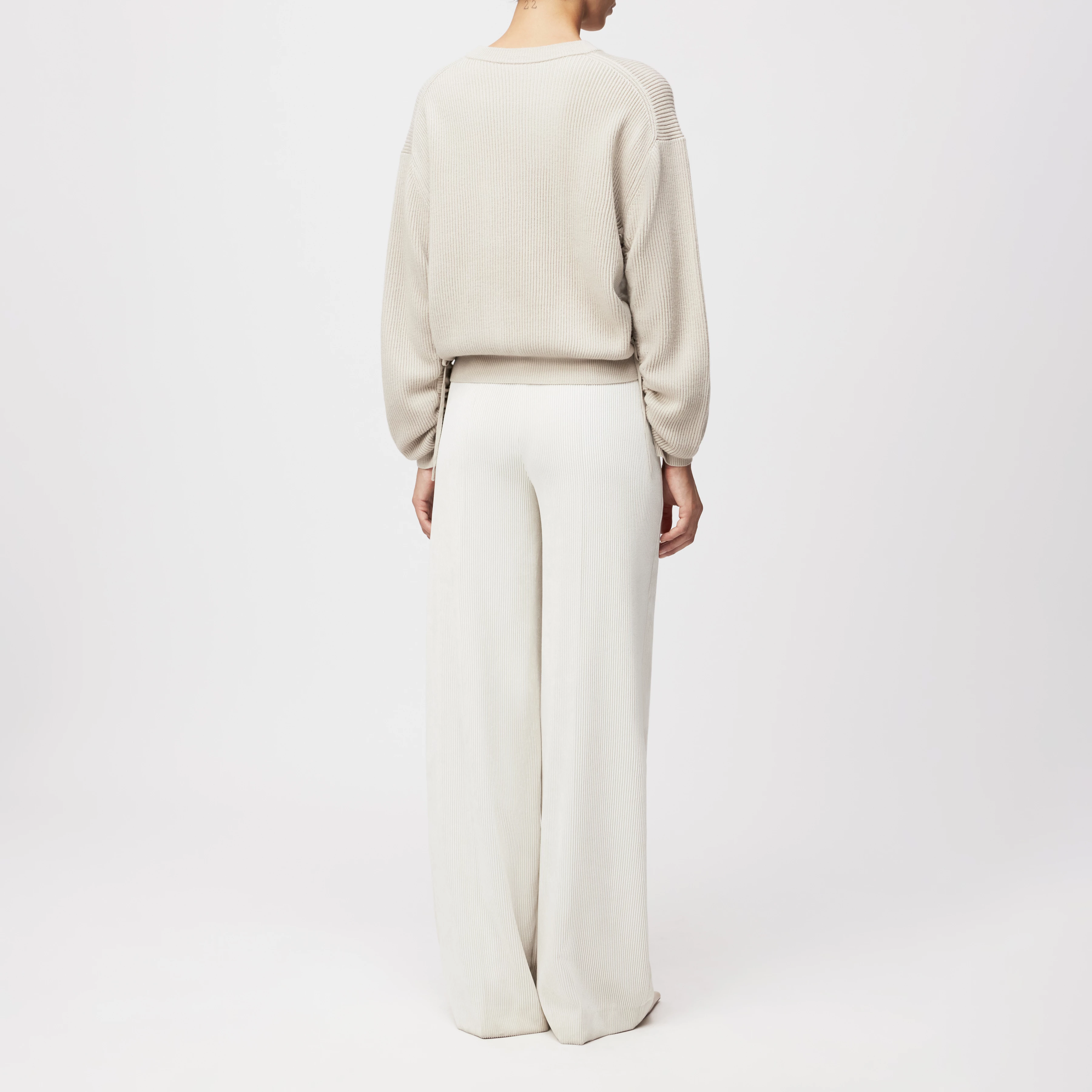 KEBEDI - Jumper with ruffles in 100% merino wool - women - beige - Rückansicht