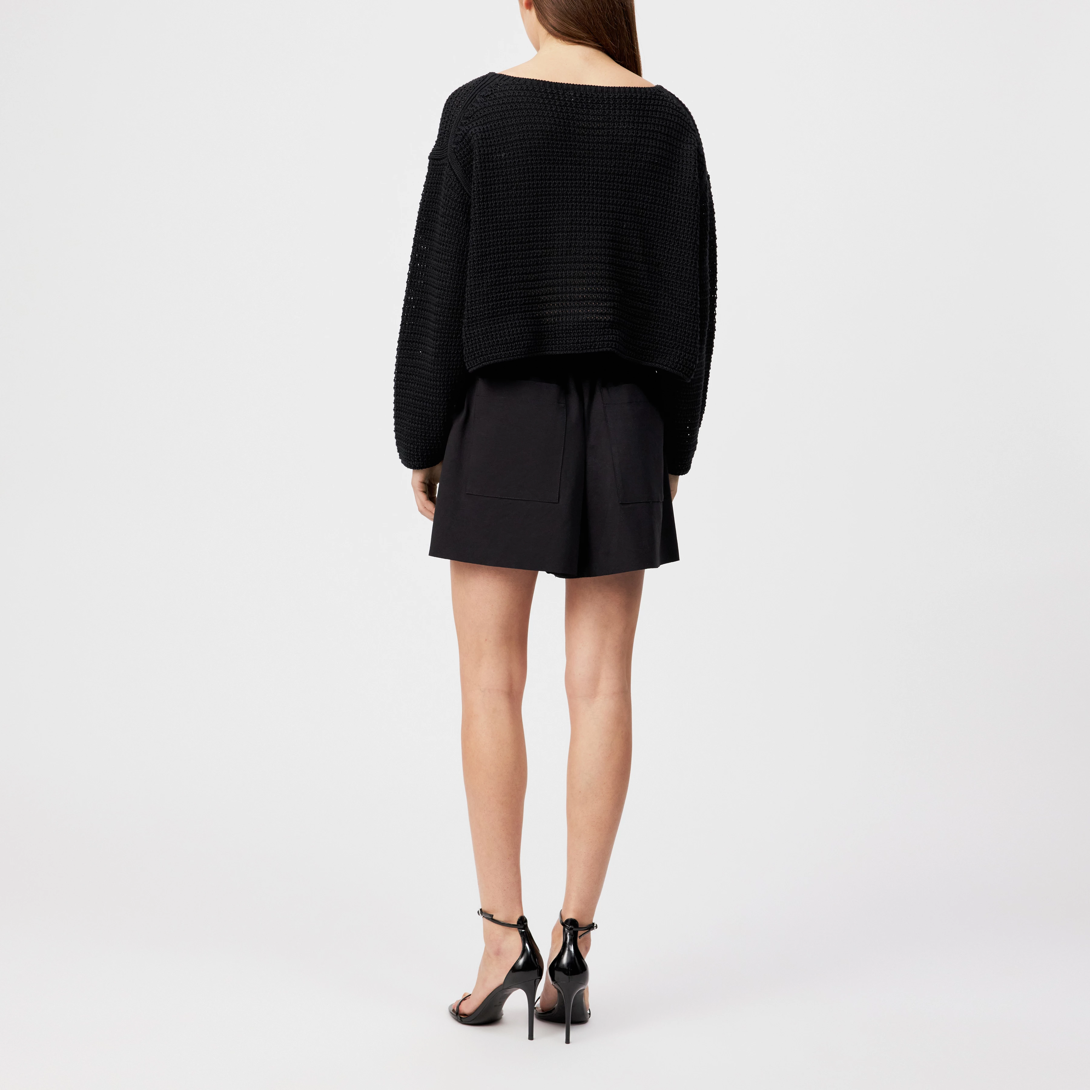 IMENIA_2 - Oversized Cropped Pullover in Grobstrick - Damen - schwarz - Rückansicht