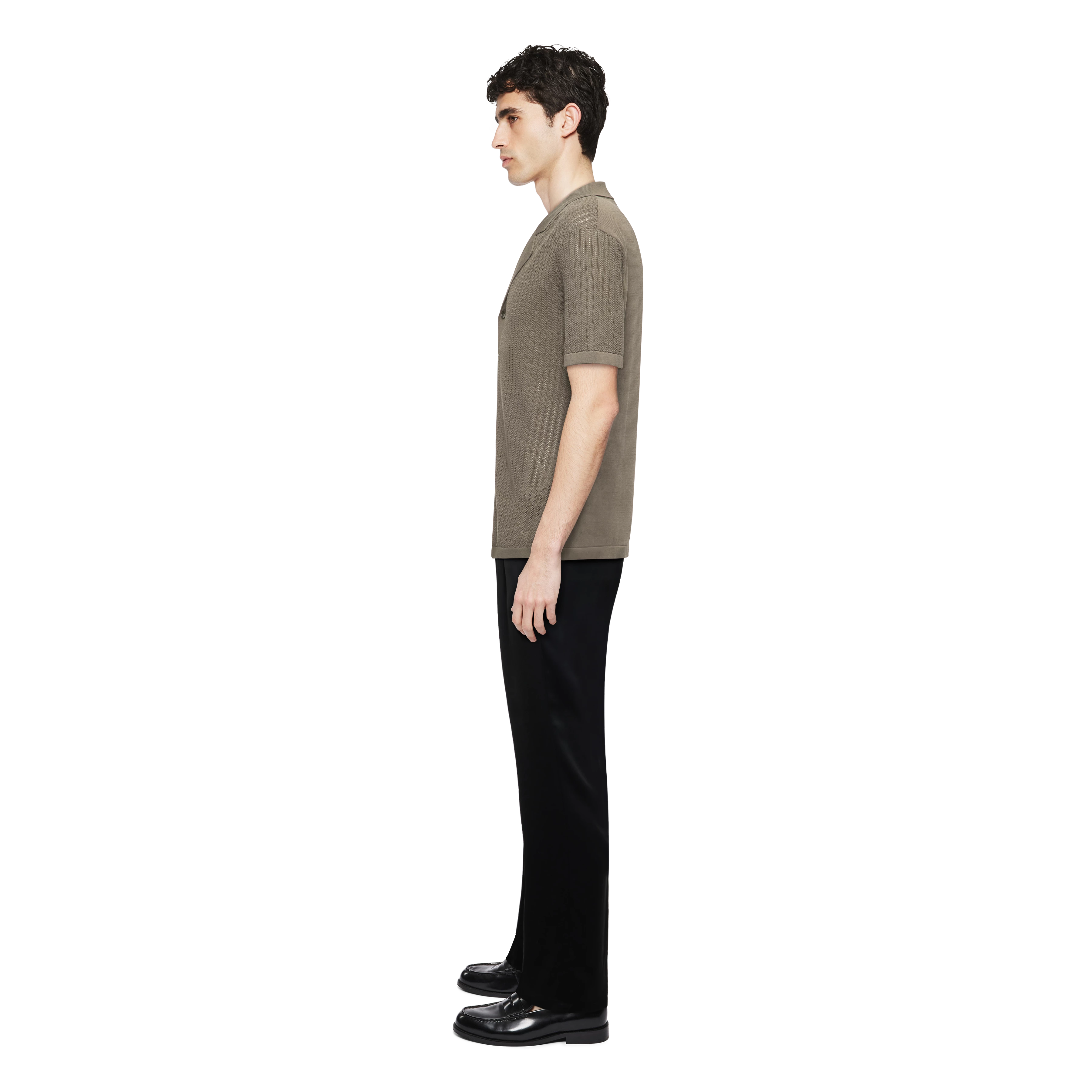 RAY - Knitted jacket in mercerised cotton - men - green - Seitenansicht