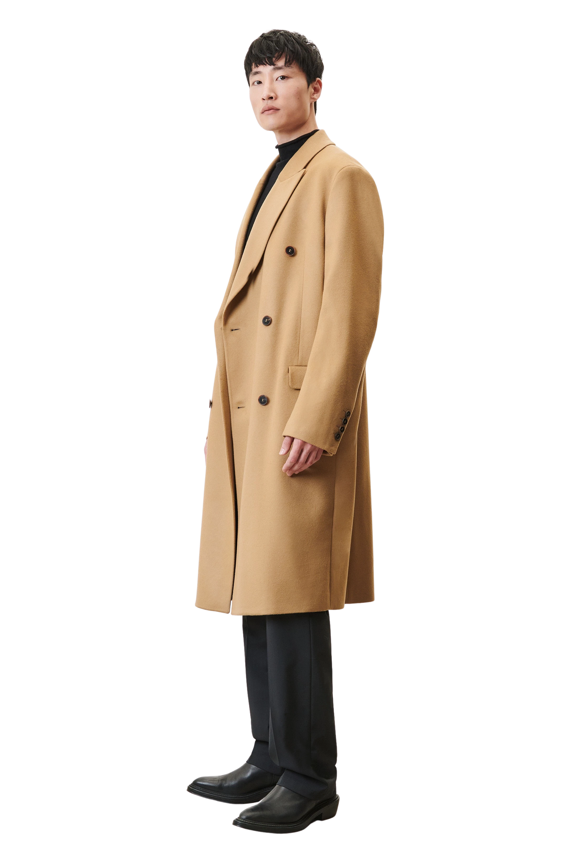 SKYE - Double-breasted lapel coat in cashmere mix - men - brown - Seitenansicht