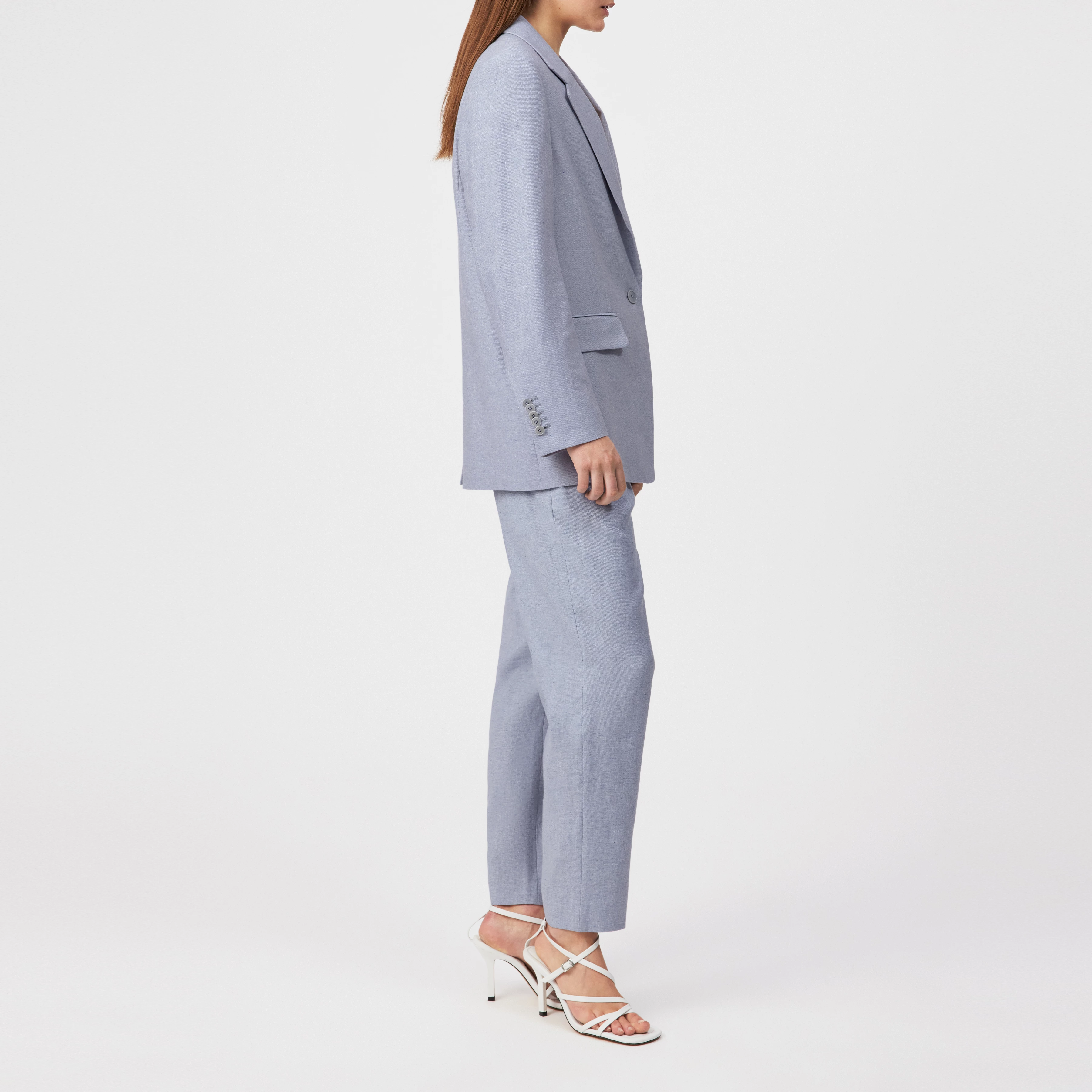 GLENDALE - Boyfriend-blazer in linnen-mix keper. - dames - blauw - Seitenansicht