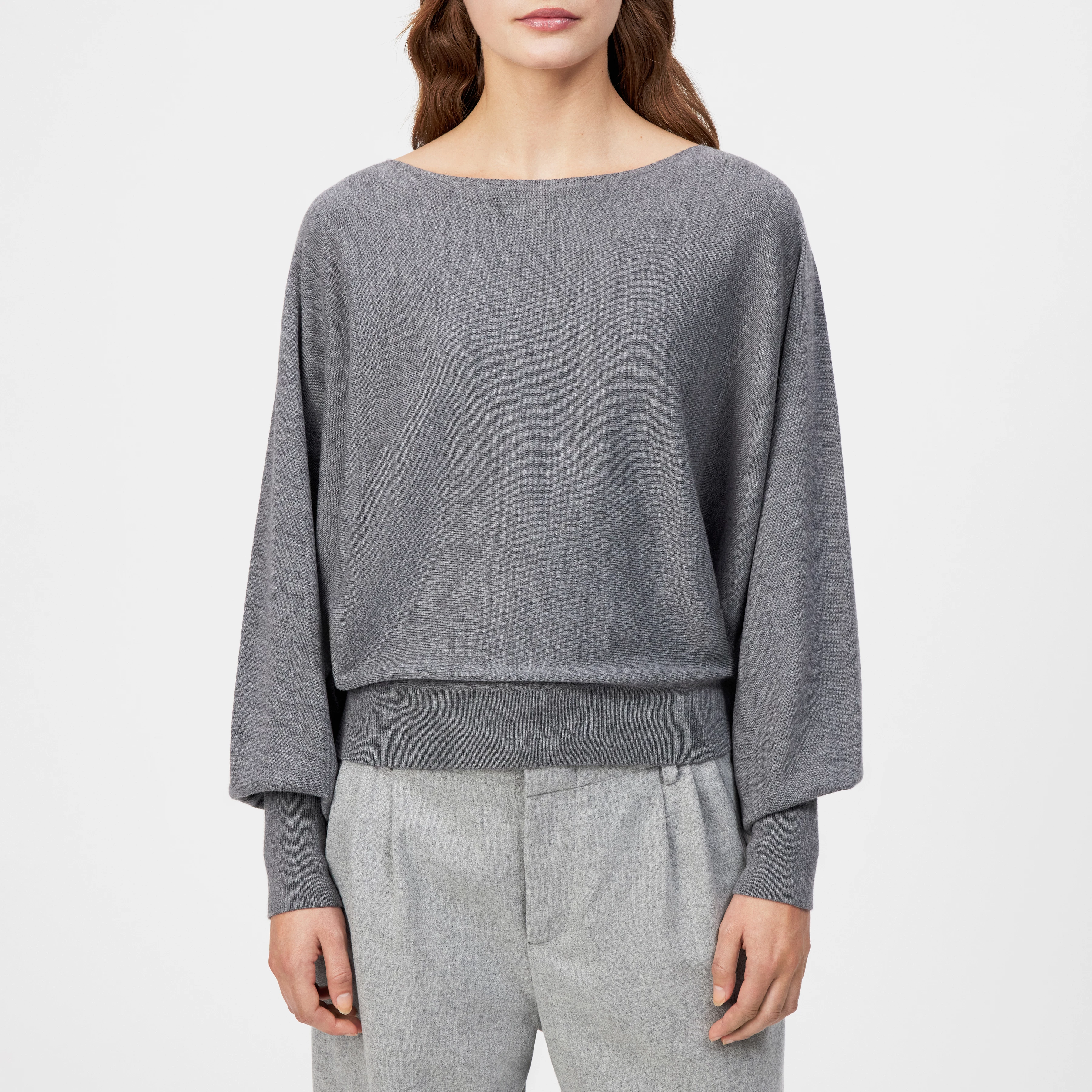 GERLINA - Cropped jumper in 100% merino wool - women - grey - Frontansicht