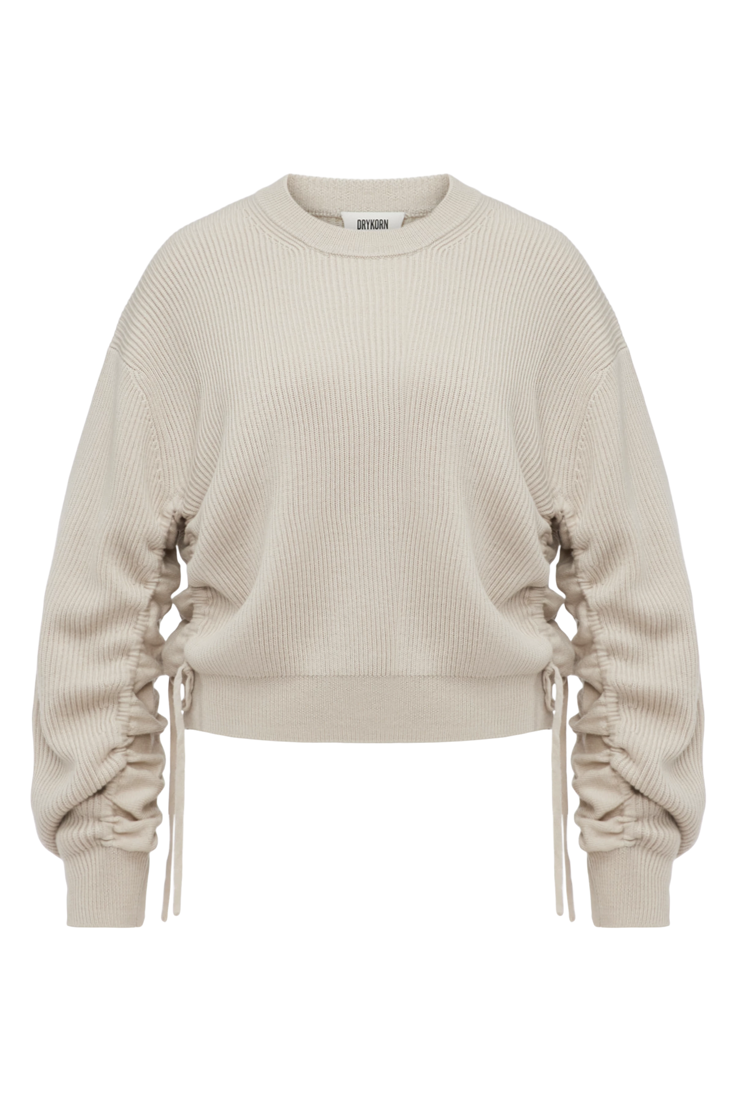 KEBEDI - Jumper with ruffles in 100% merino wool - women - beige - Freisteller Frontansicht