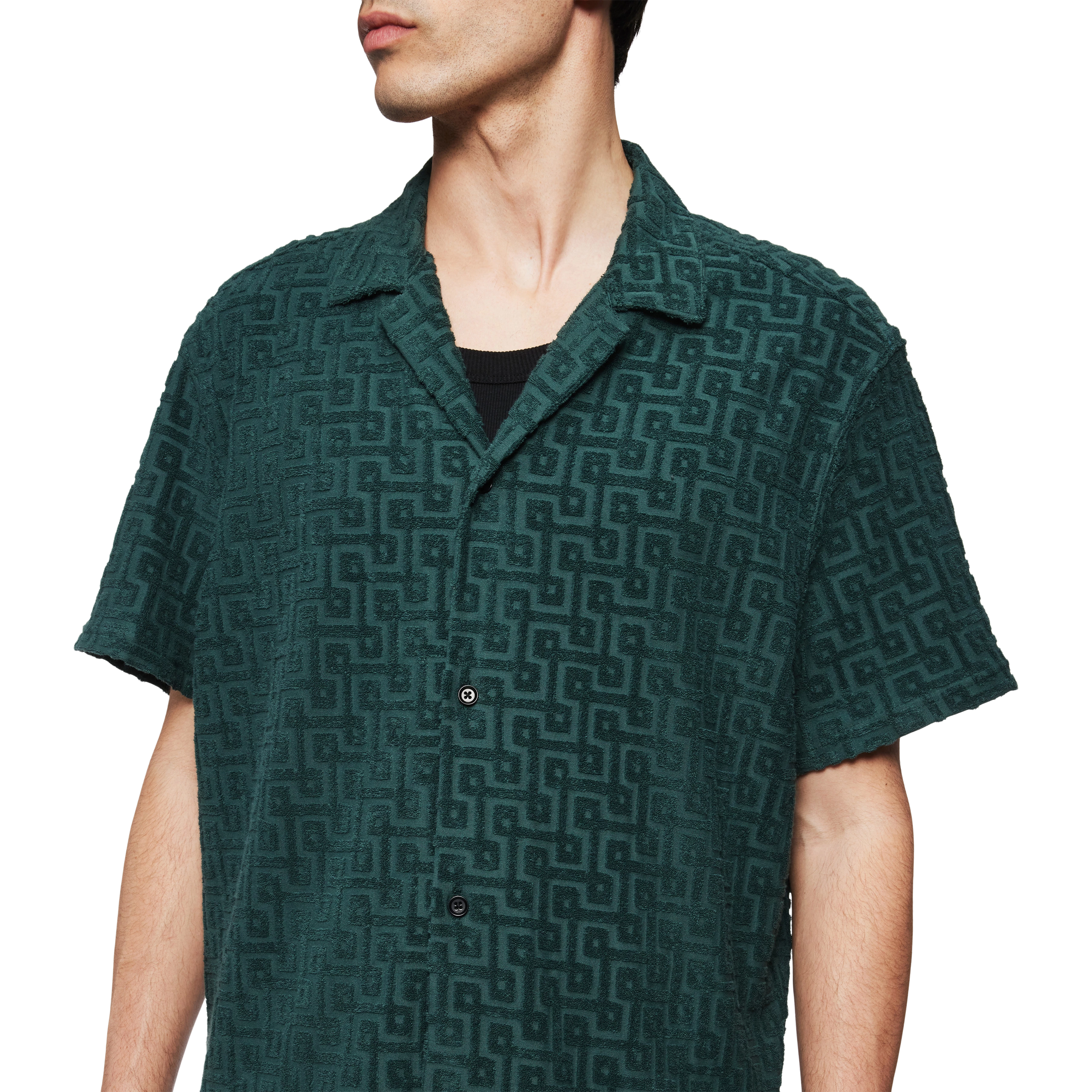 BIJAN_2 - Casual Kurzarm Hemd - Herren - grün - Detailansicht am Model