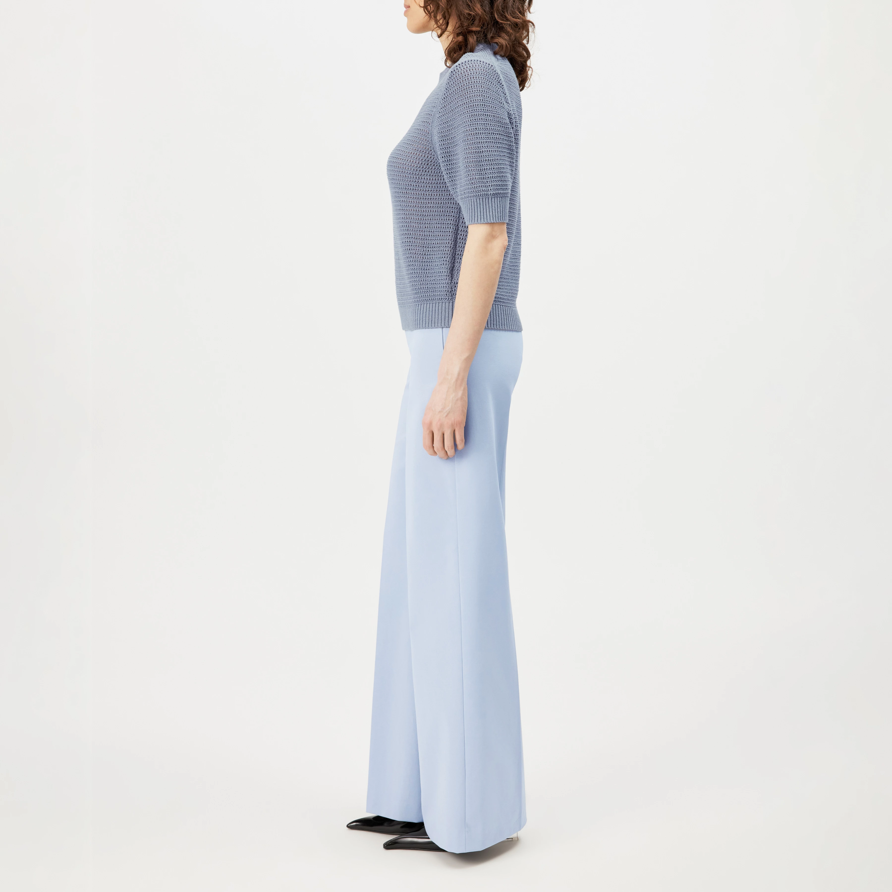 SANIDY - Chunky knit short sleeve in cotton blend - women - blue - Seitenansicht