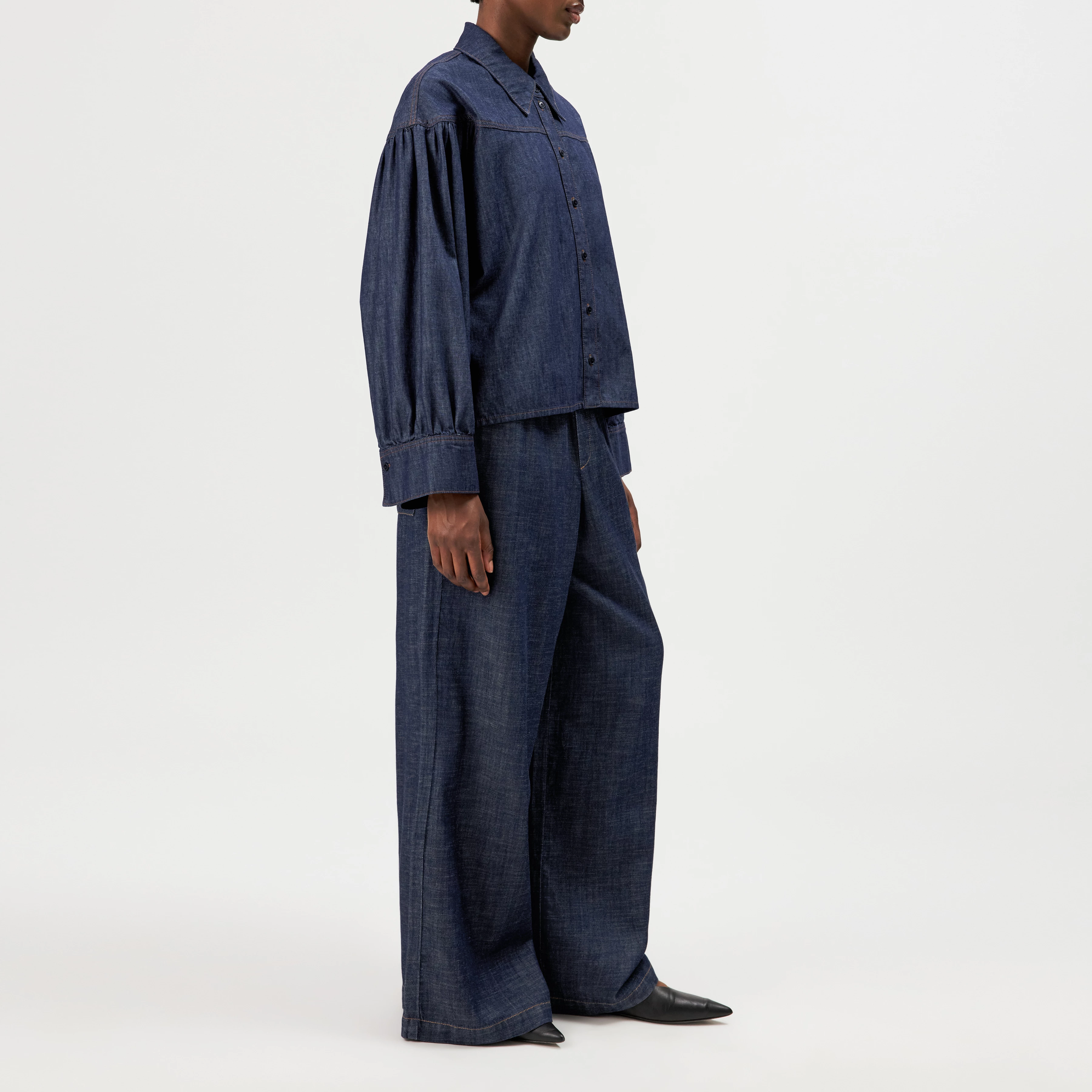 SELENI - Shirt blouse in pure cotton - women - blue - Seitenansicht