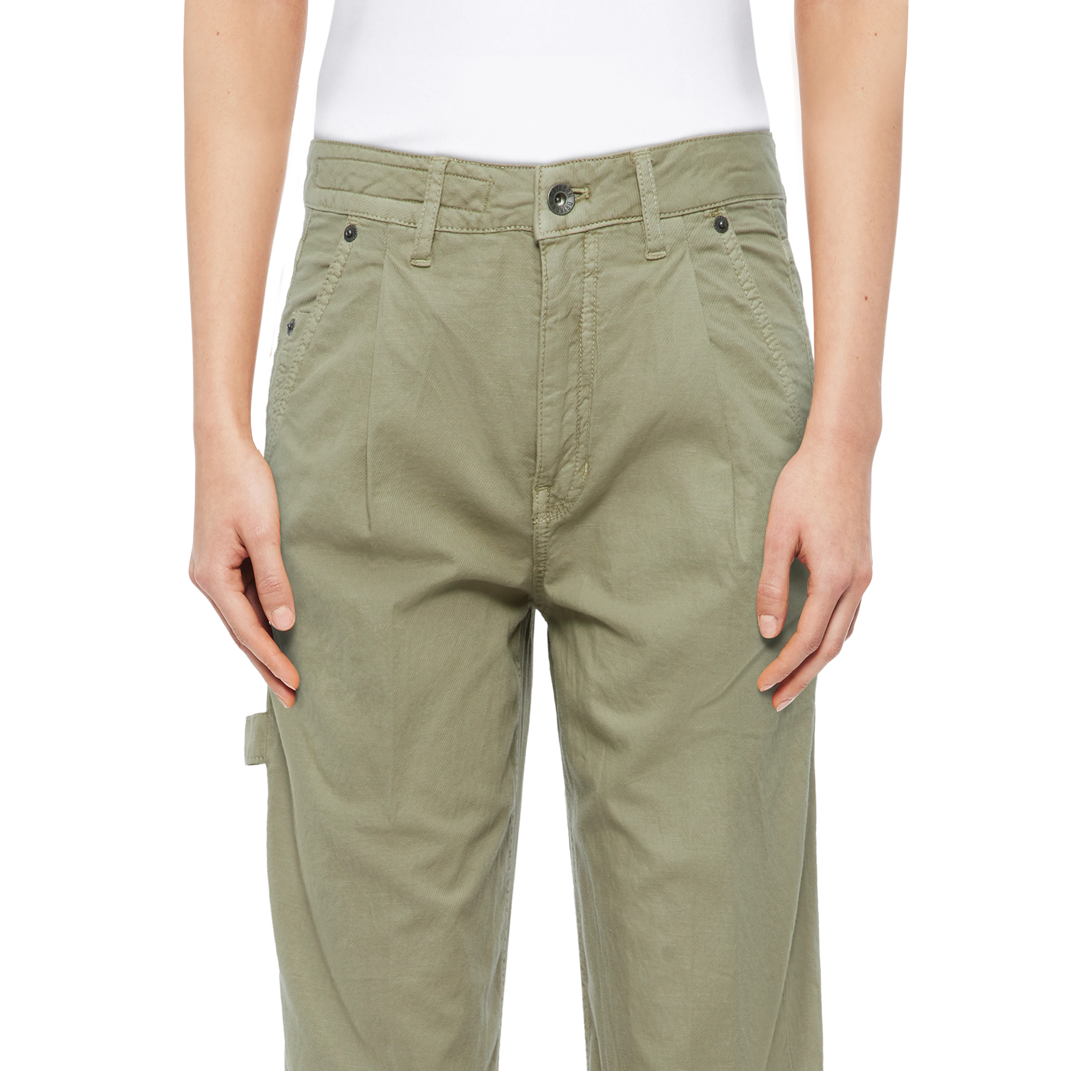 QUALIFY - Cargohose mit Bundfalte in Garment Dye - Damen - grün - Detailansicht am Model