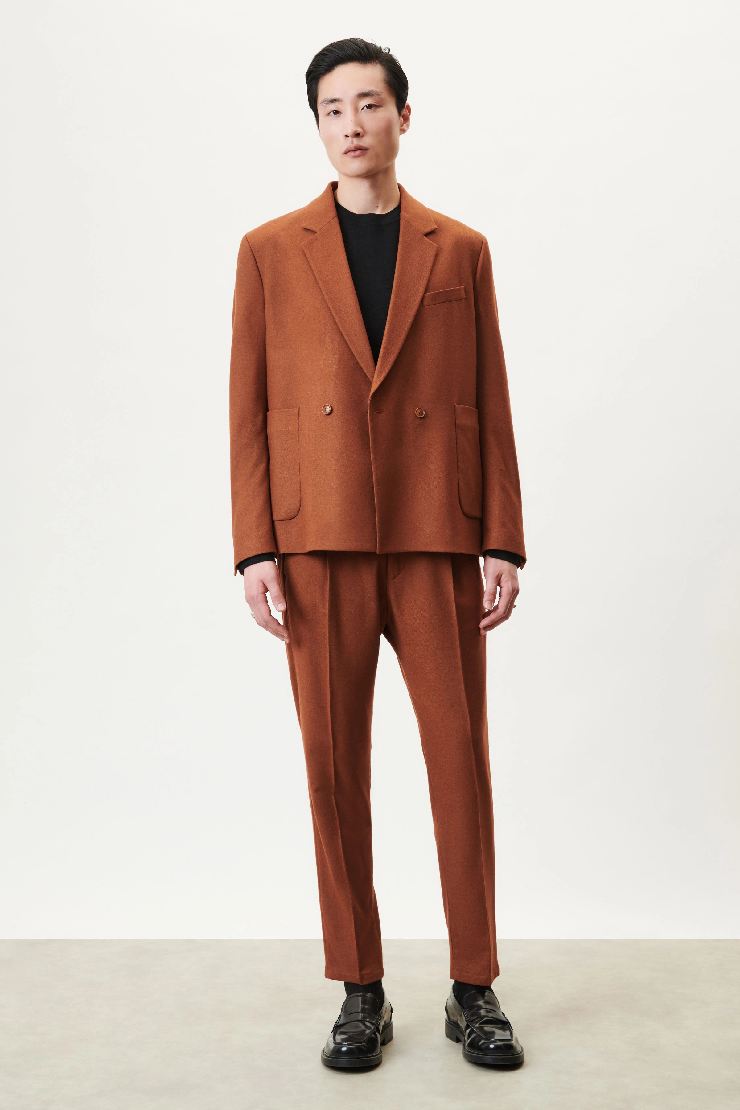 EKBY - double-breasted regular fit colbert van zachte wolflanel - heren - oranje - Ganzkörper-Frontansicht