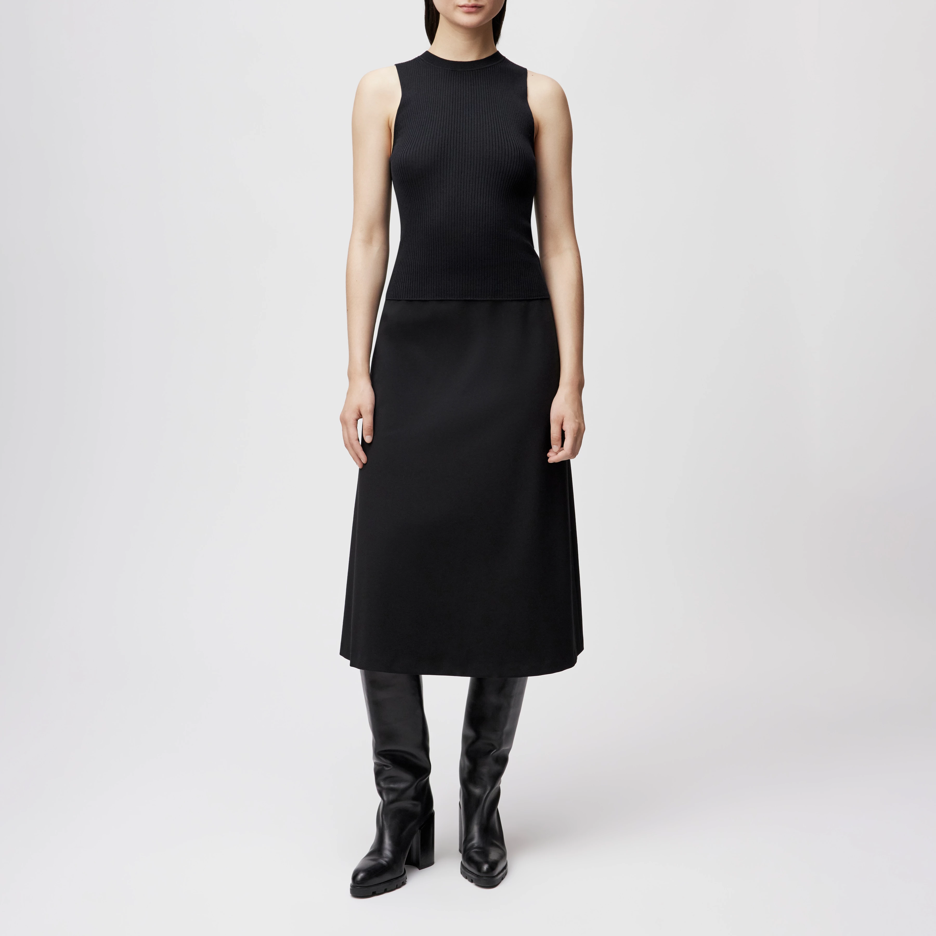 PHIA - Strick-Tanktop mit Rundhals in fließendem Wollmix - Damen - schwarz - Ganzkörper-Frontansicht