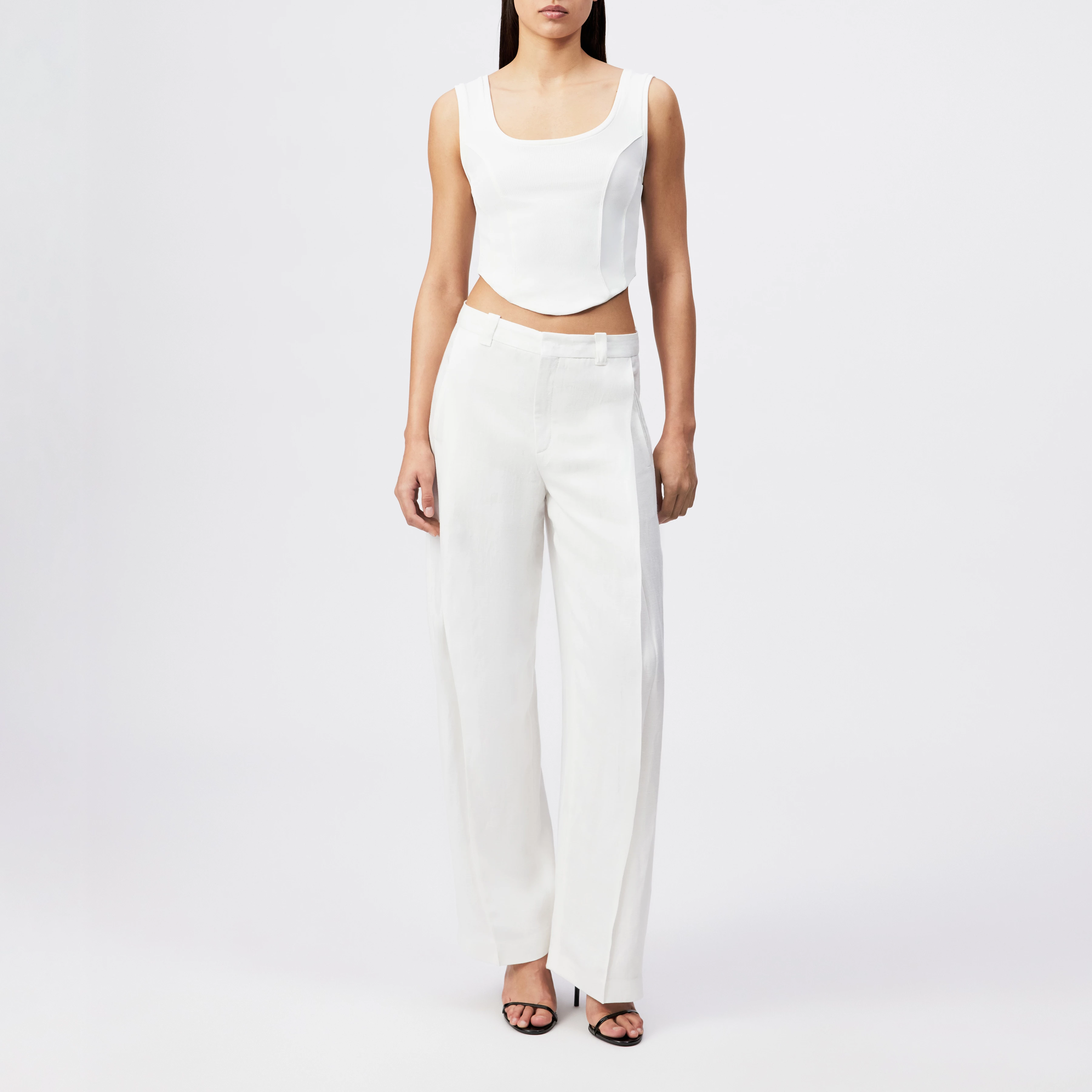UNPACK - Leinenhose in fließendem Twill - Damen - off white - Ganzkörper-Frontansicht