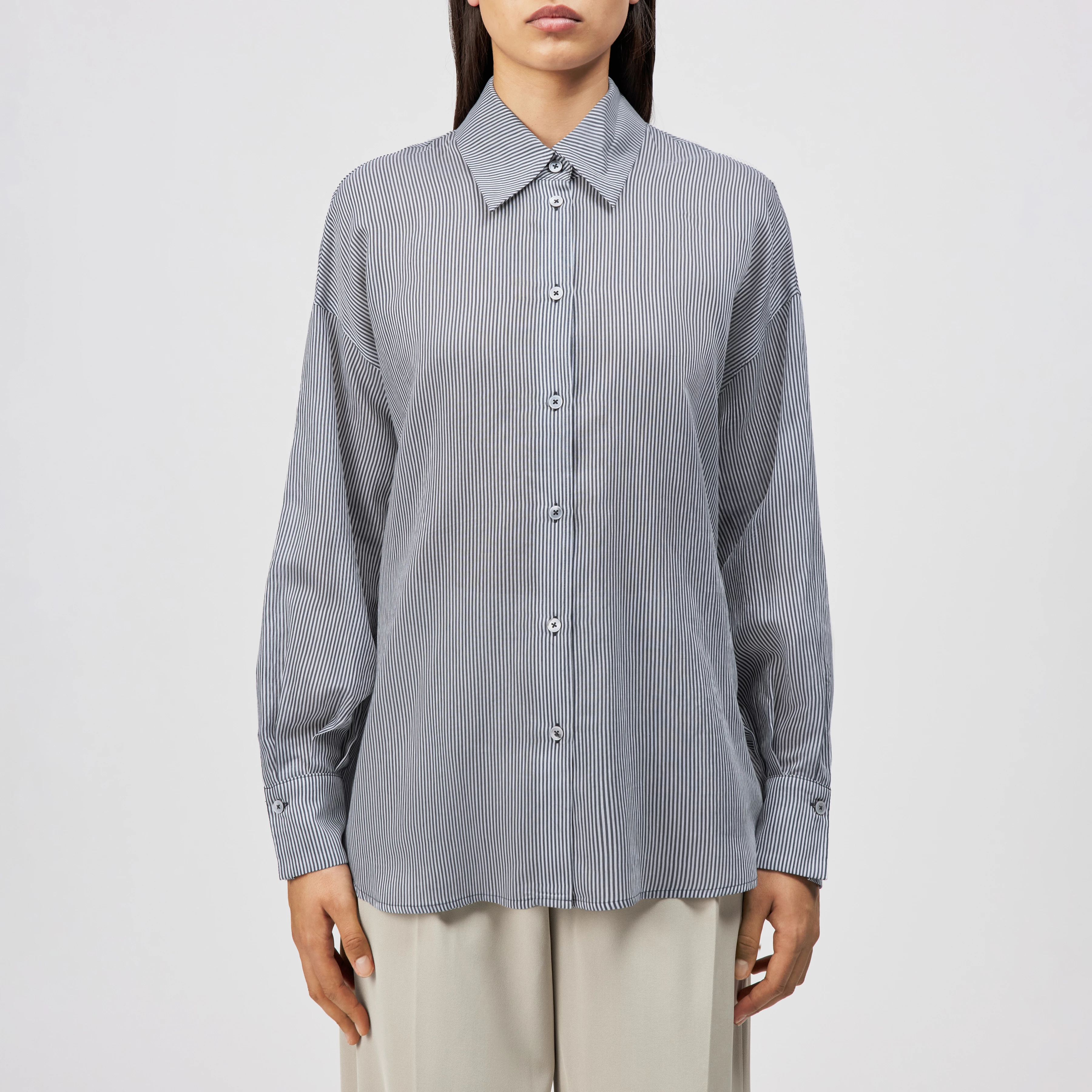 LYNDARA - Casual shirt blouse, quality stripe design. - women - blue - Frontansicht