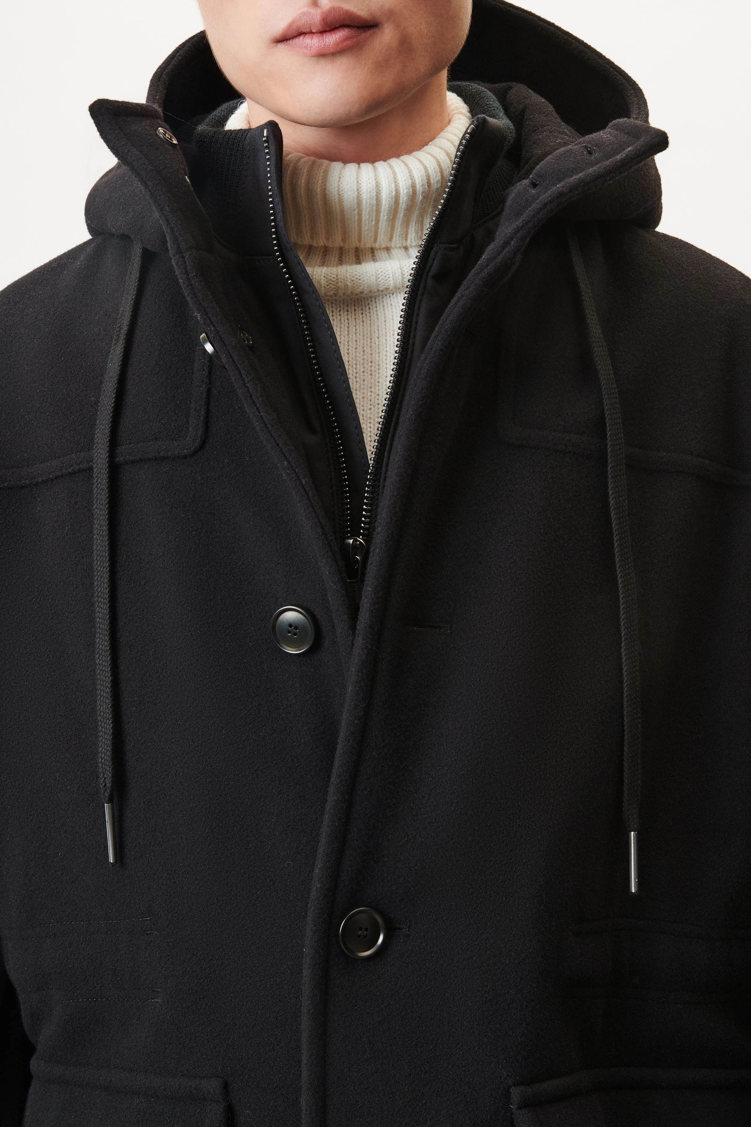 LORION - Parka met kap in wol fleece - heren - zwart - Detailansicht am Model