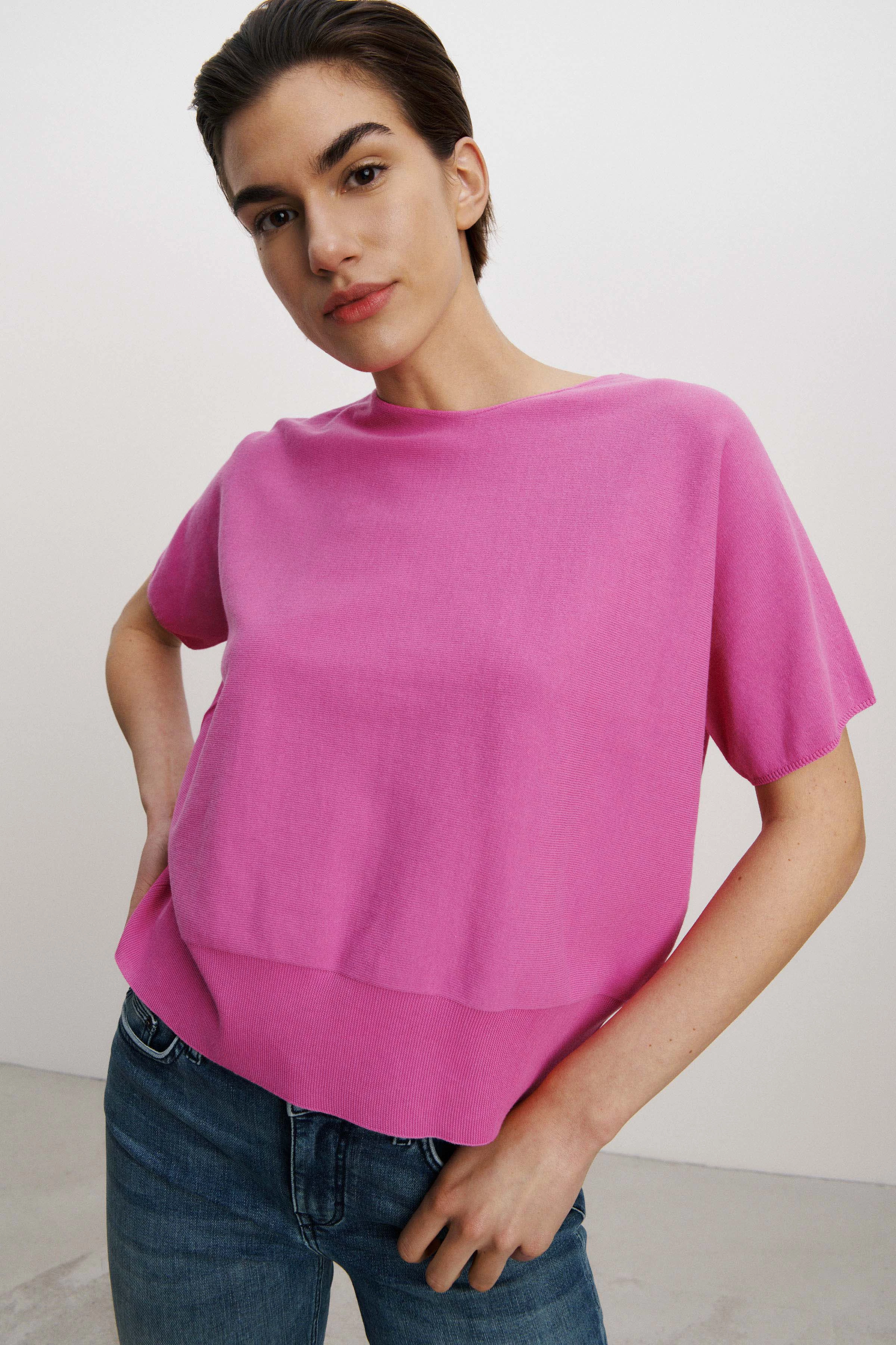 SOMELI - Strick T-Shirt aus reiner Baumwolle - Damen - rosa - Frontansicht