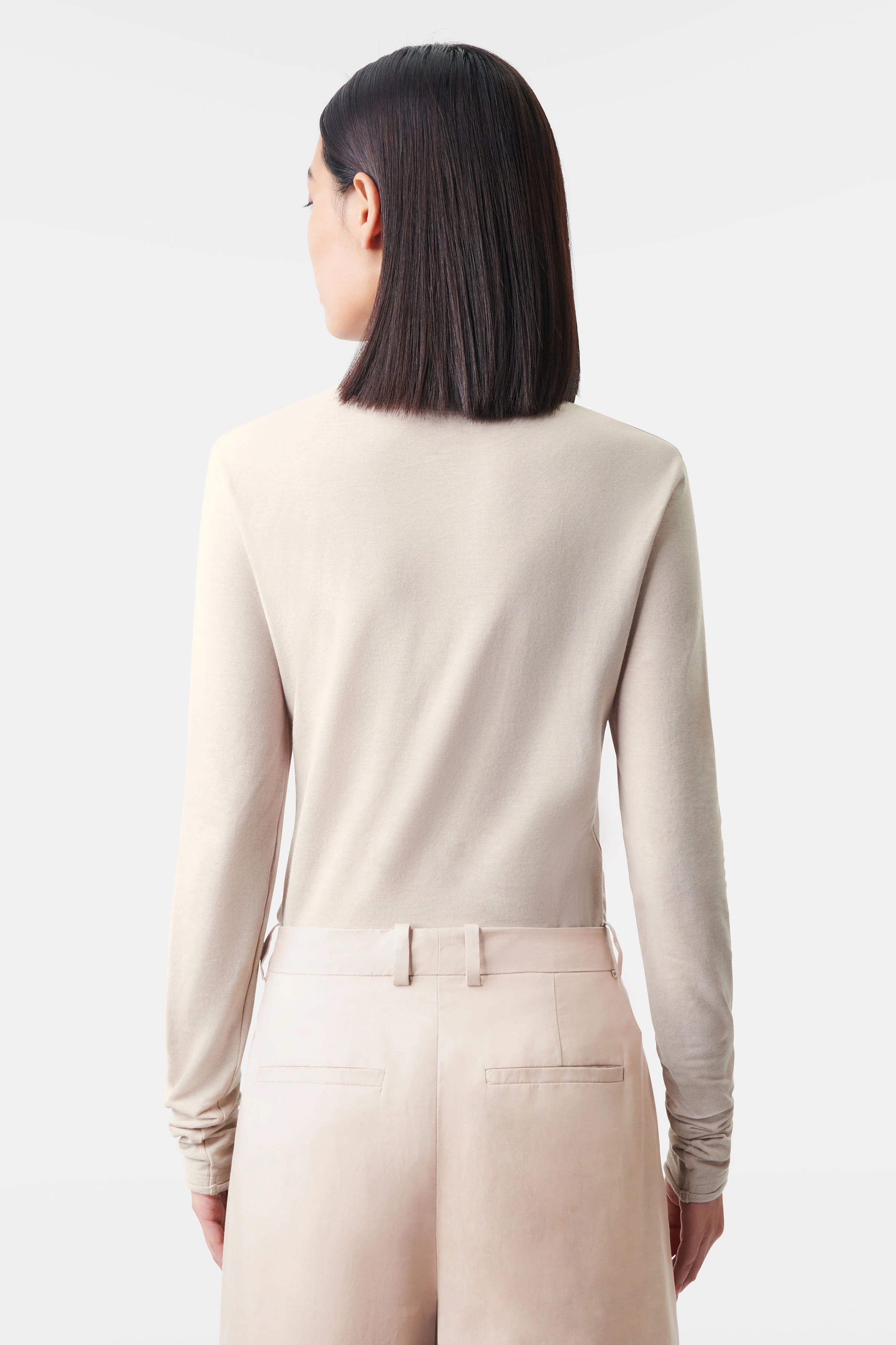 LISLY - Schmales Longsleeve in Baumwoll-Jersey - Damen - beige - Rückansicht