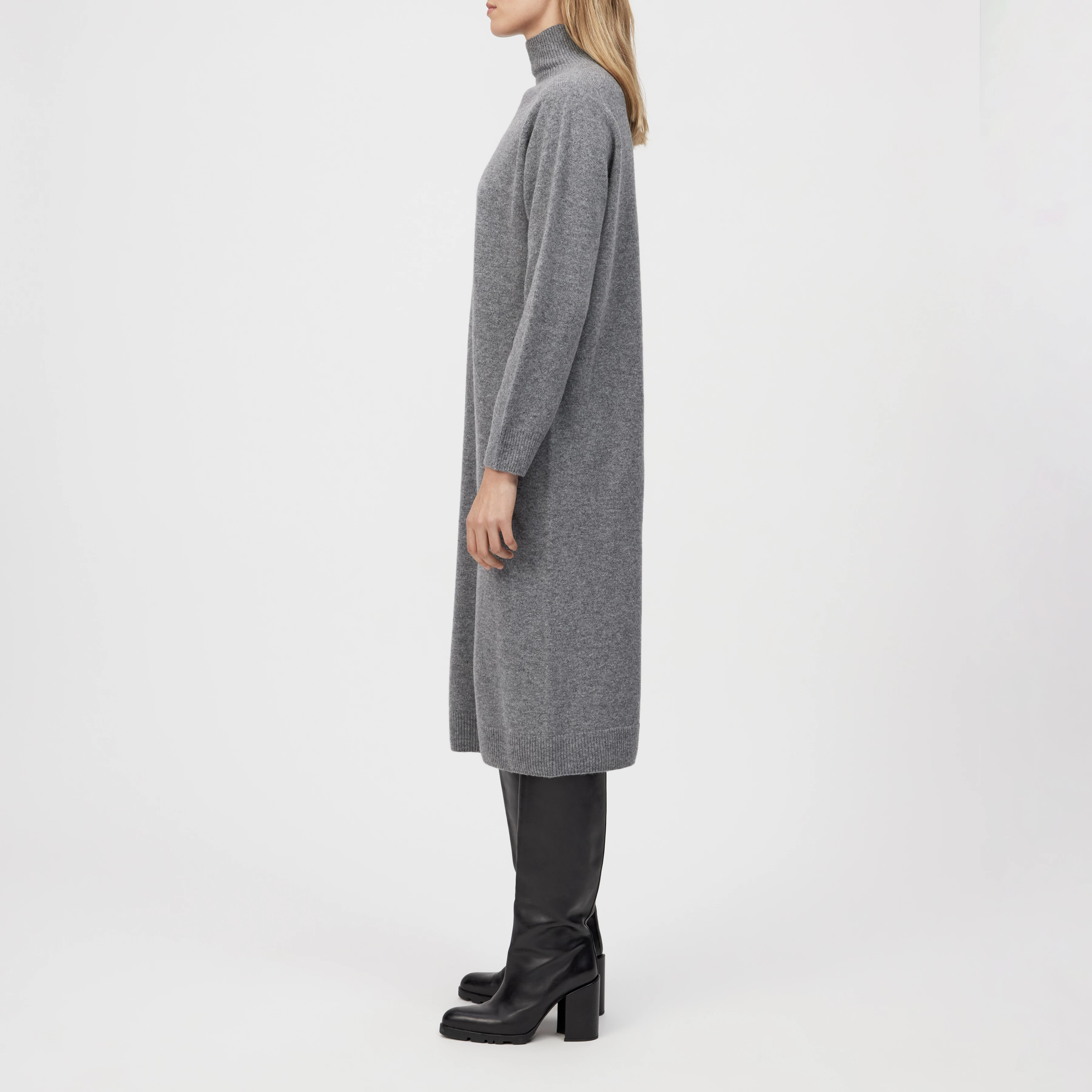 ALINOY - Knitted dress in virgin wool - women - grey - Seitenansicht