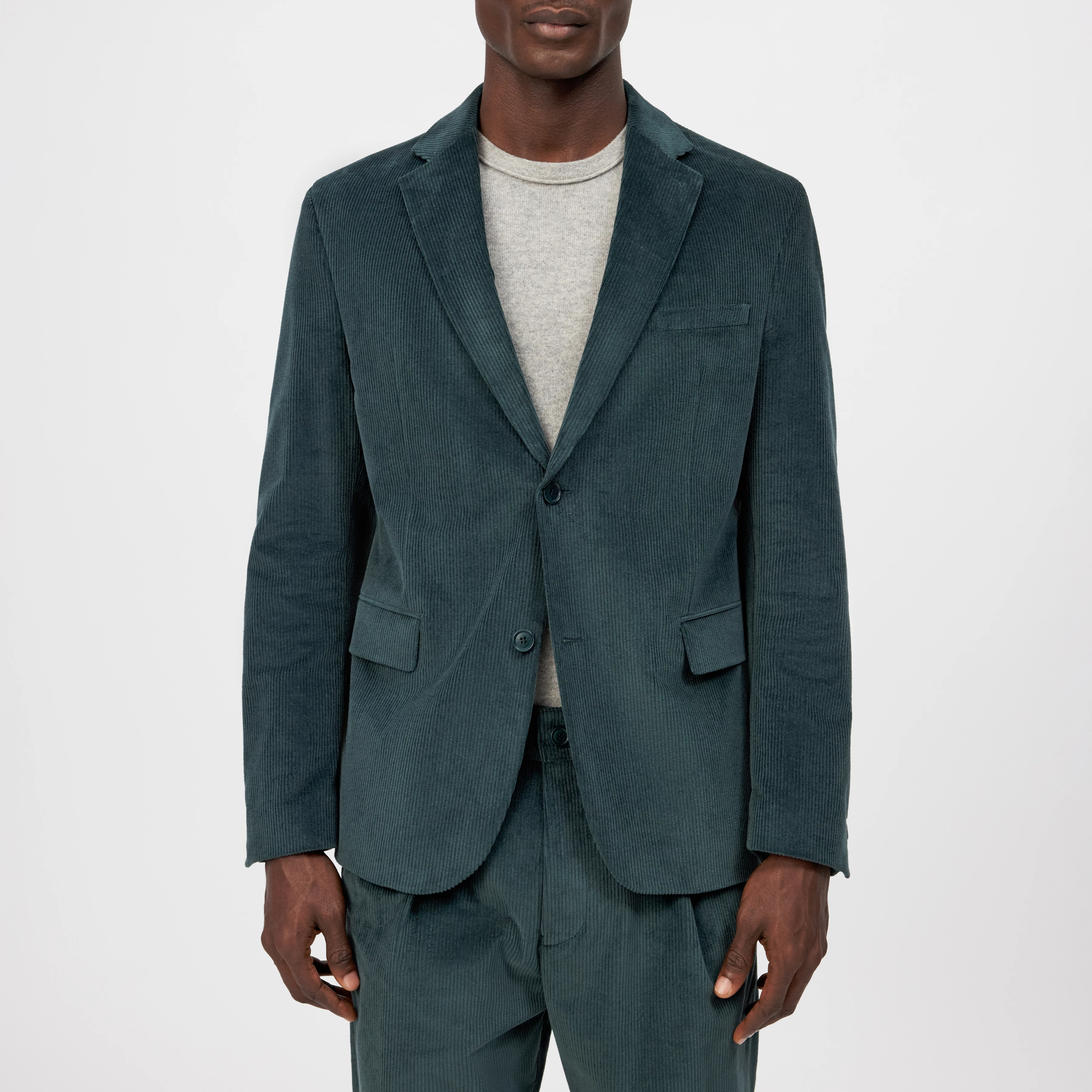 YAMES - Einreihiges Sakko in Baumwoll-Cord - Herren - grün - Frontansicht