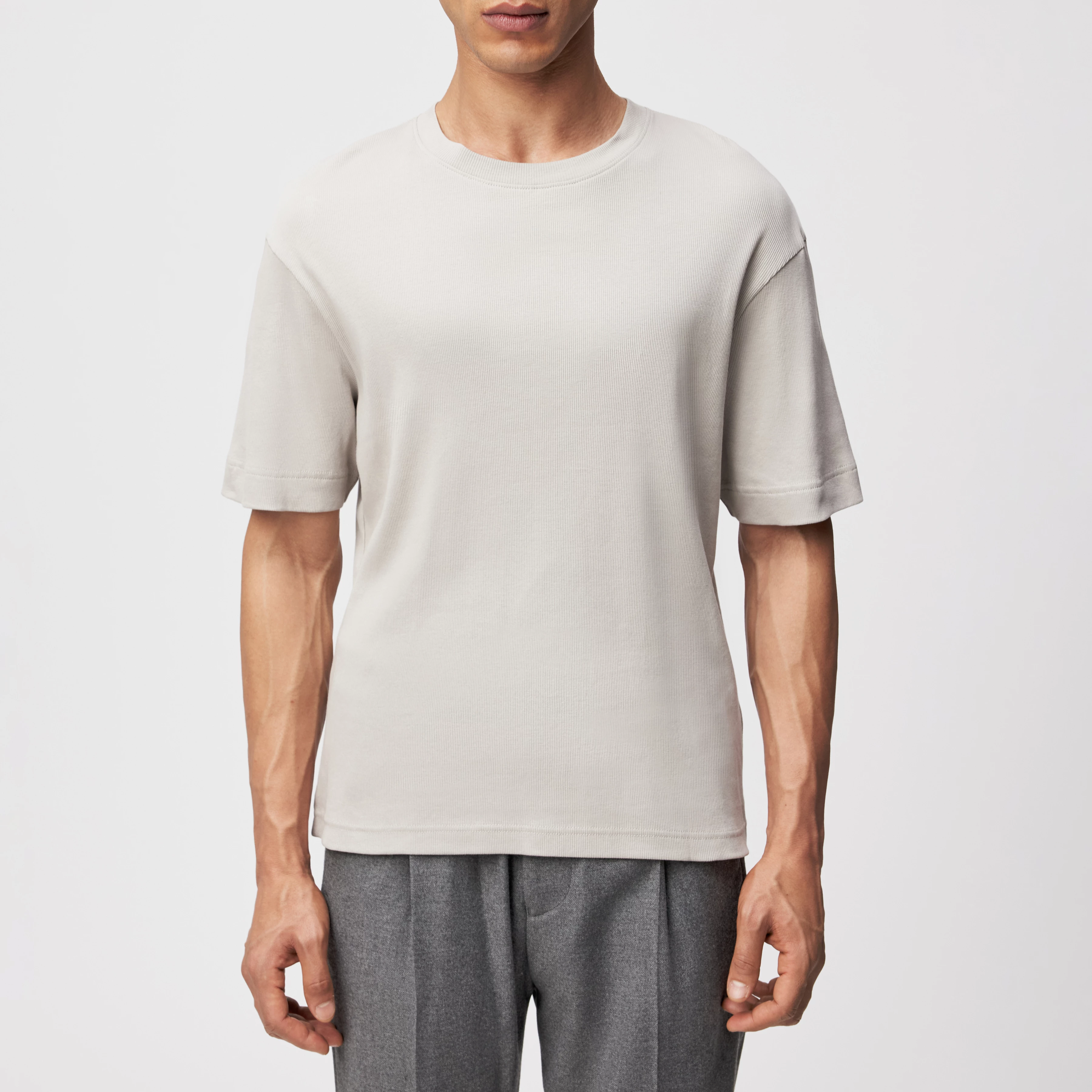 RAPHAEL - T-Shirt in gewaschener Rippe - Herren - grau - Frontansicht