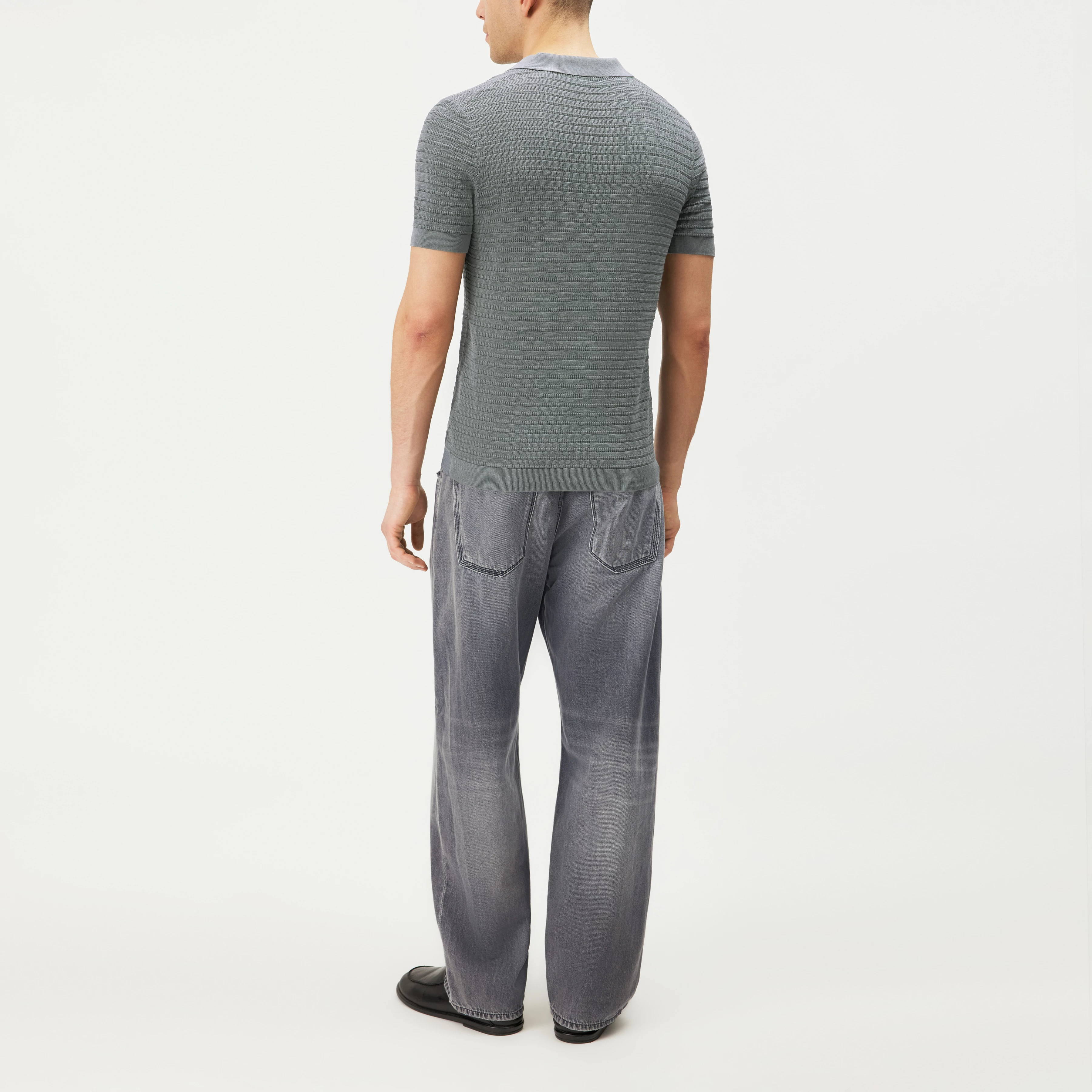 BRAIAN - Knitted polo in mercerised cotton - men - green - Rückansicht
