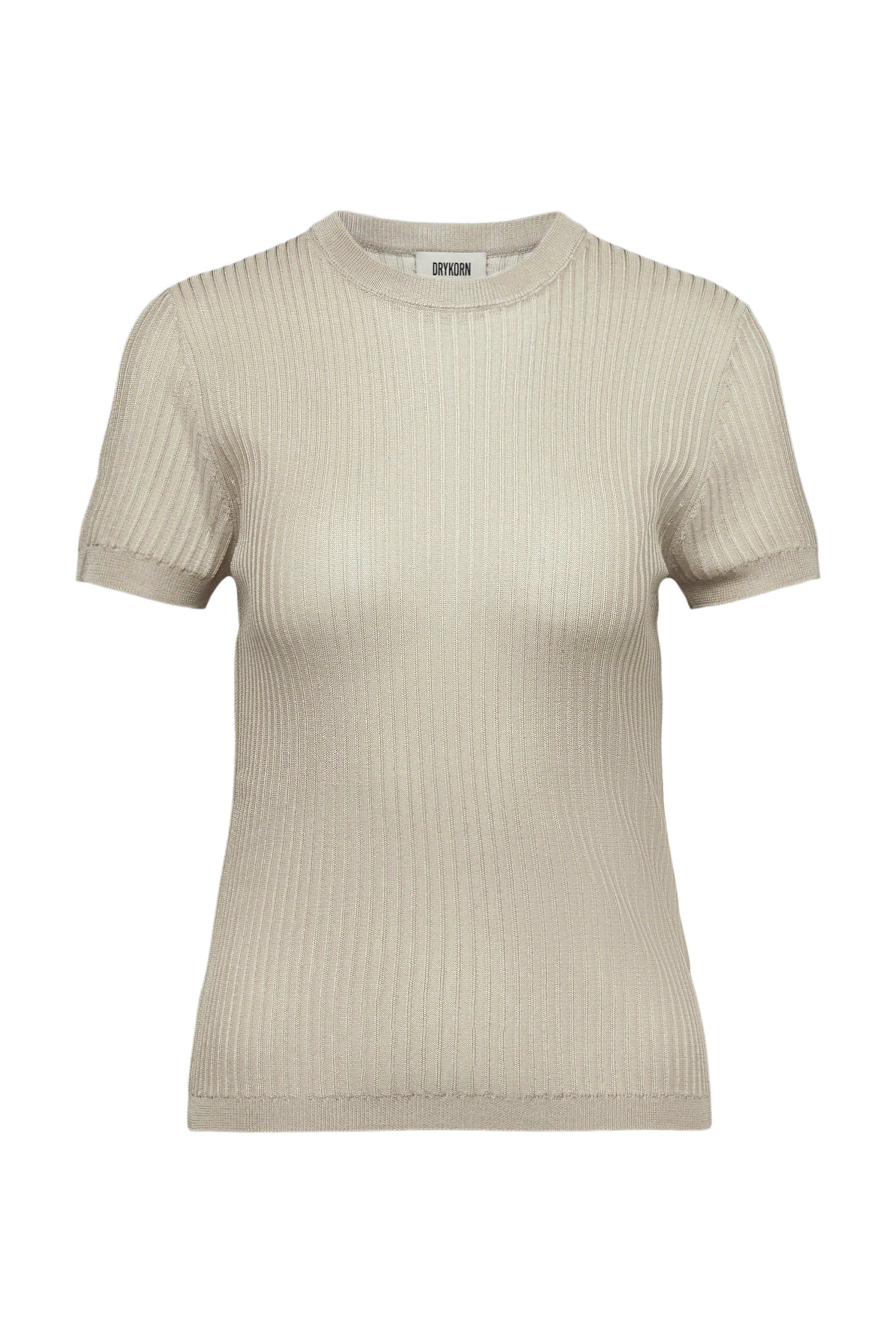 MOGLINI_2 - Crew Neck Knit T-Shirt with Ribbed Texture - women - beige - Freisteller Frontansicht