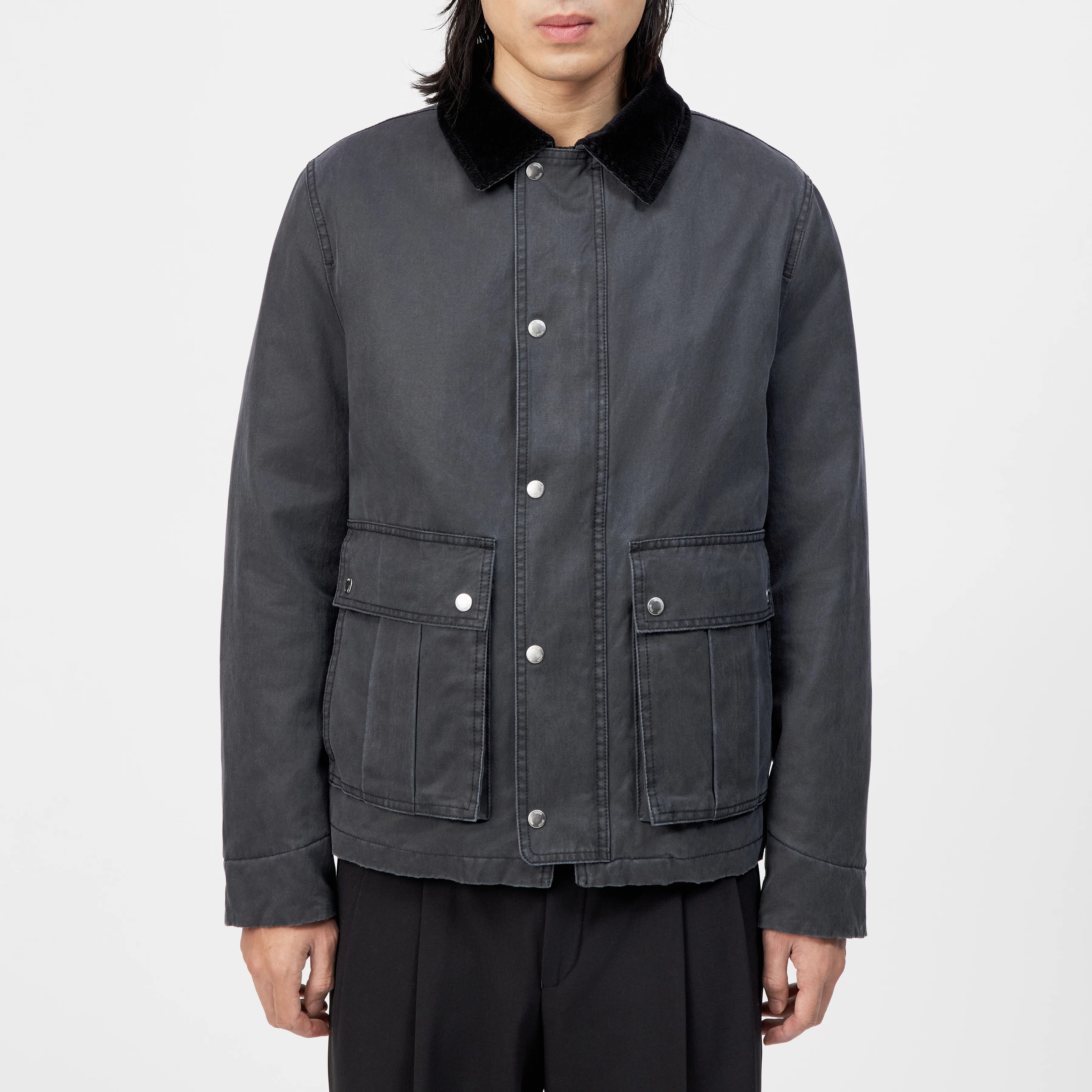 YAKAMO_W - Utility Jacke in gewachstem Baumwoll-Mix - Herren - schwarz - Frontansicht