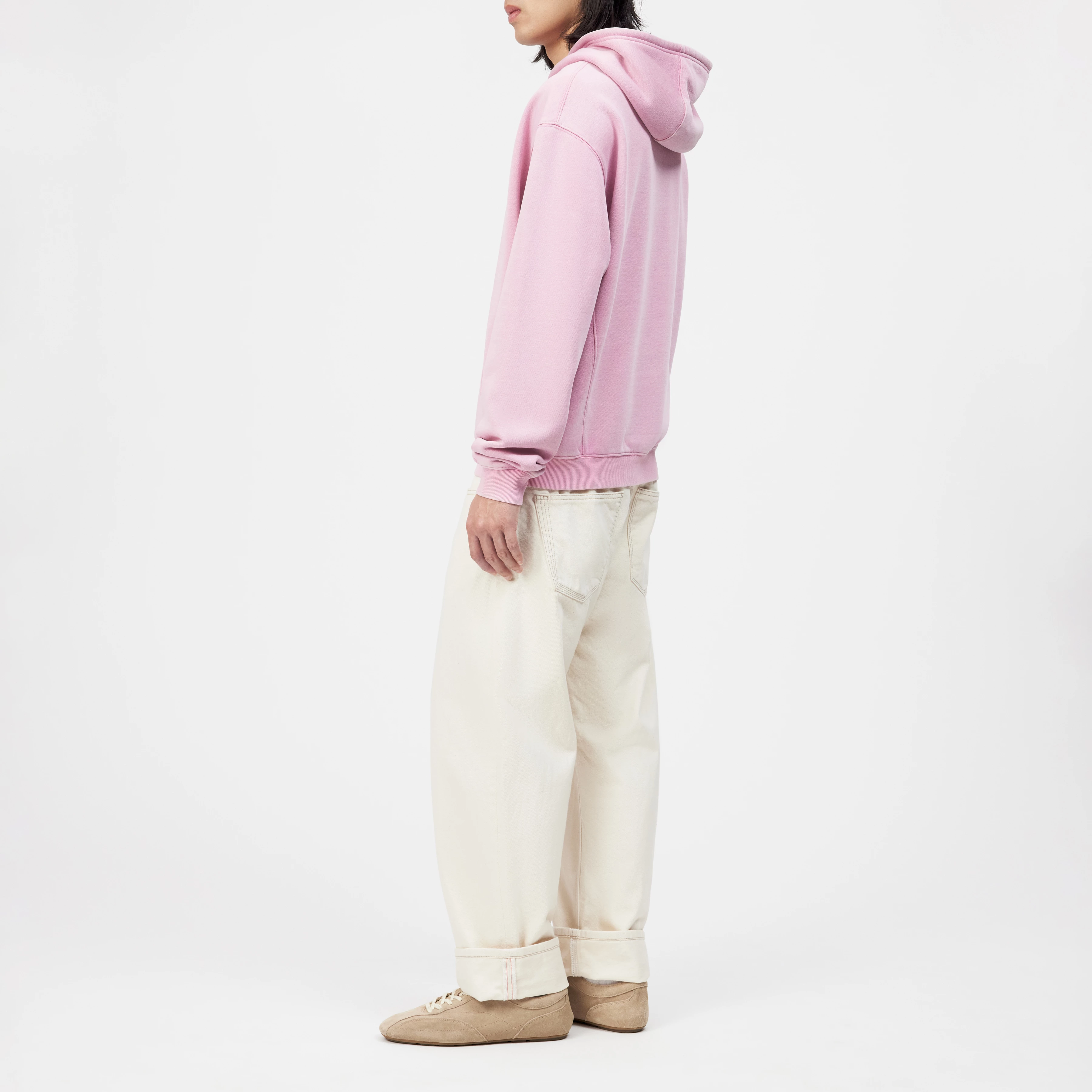 KAMILIO - Hoodie in gewaschenem Baumwoll-Mix - Herren - rosa - Seitenansicht