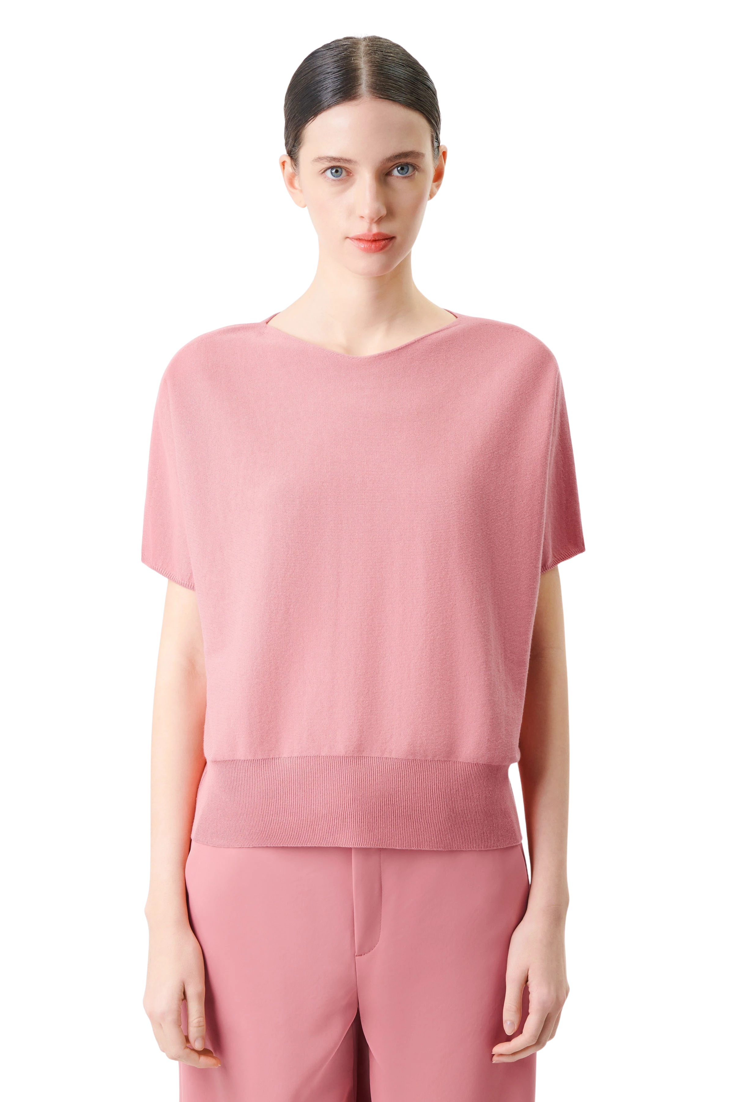 SOMELI - Strick-T-Shirt in Baumwoll-Crêpe - Damen - rosa - Frontansicht