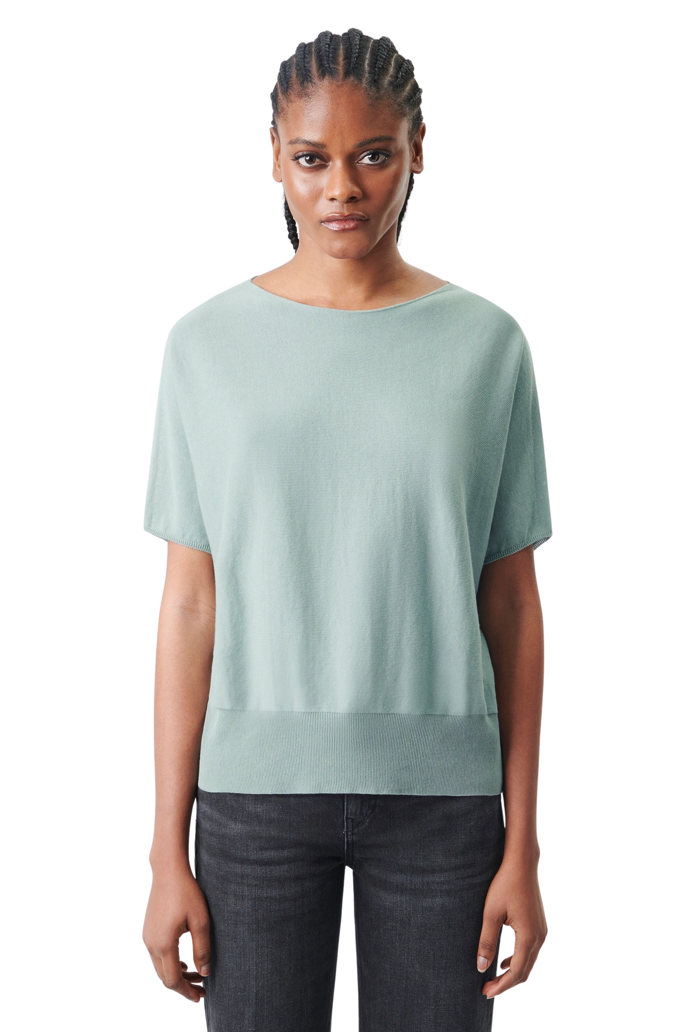 SOMELI - Strick-T-Shirt in Baumwoll-Crêpe - Damen - grün - Frontansicht